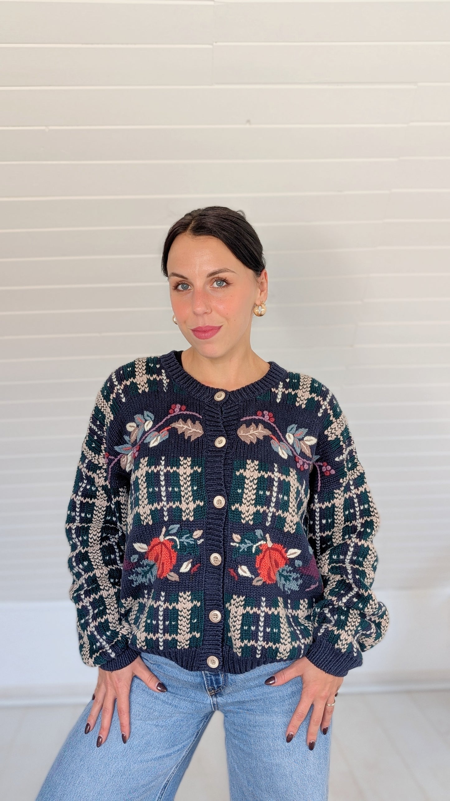 Cardigan coton et ramie brodé à la main T40-42