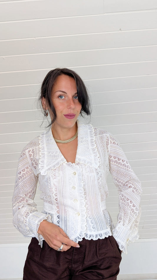 Blouse 70s dentelle T36-38