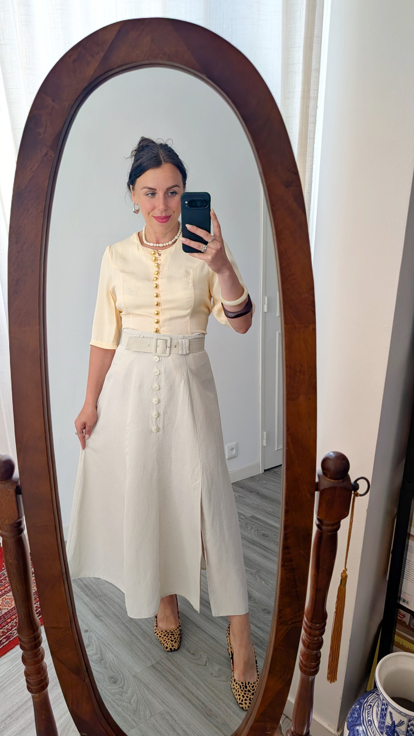 Jupe midi lin et coton T36