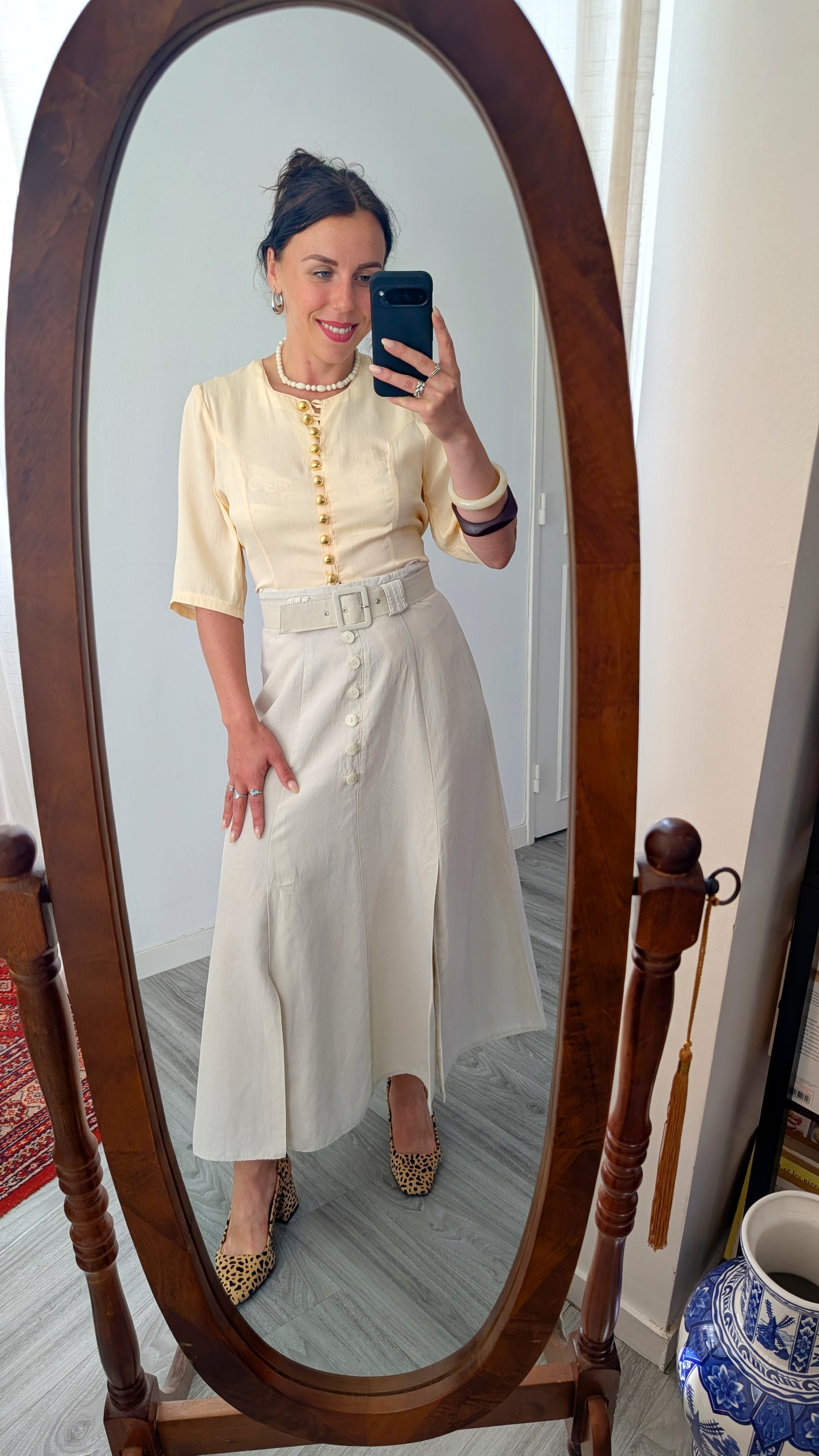 Jupe midi lin et coton T36