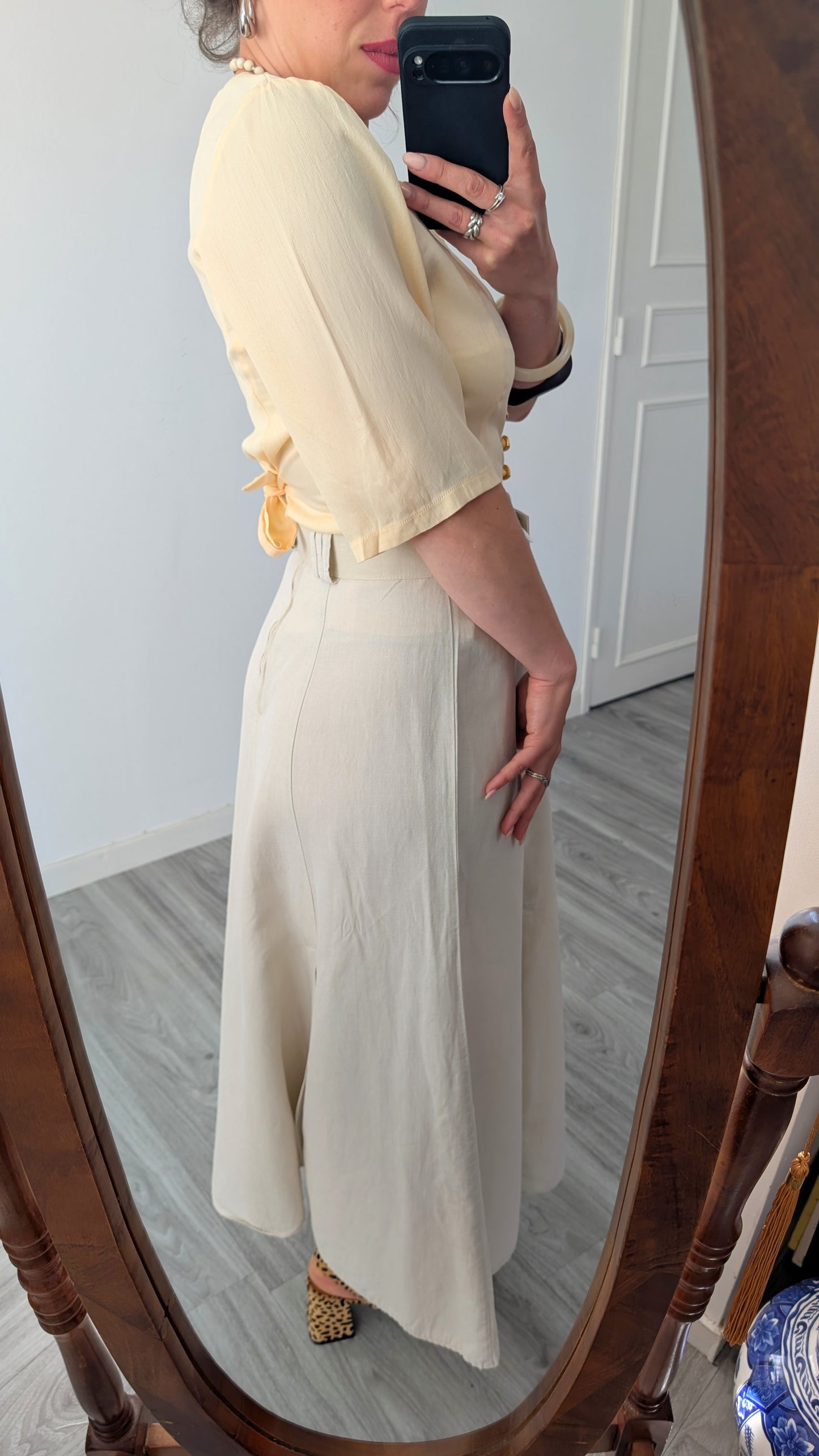 Jupe midi lin et coton T36