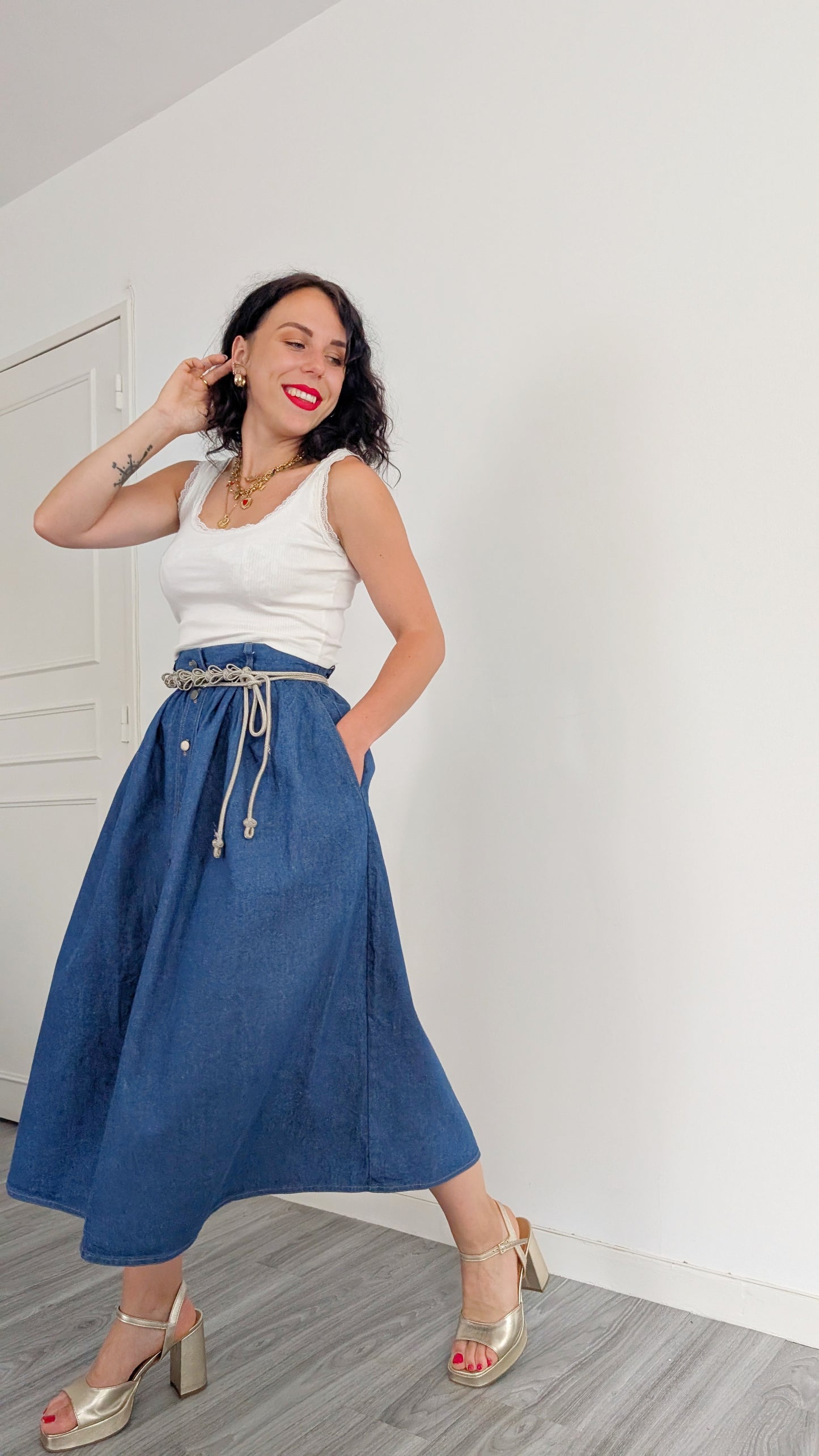 Jupe midi coton 80s T40-42