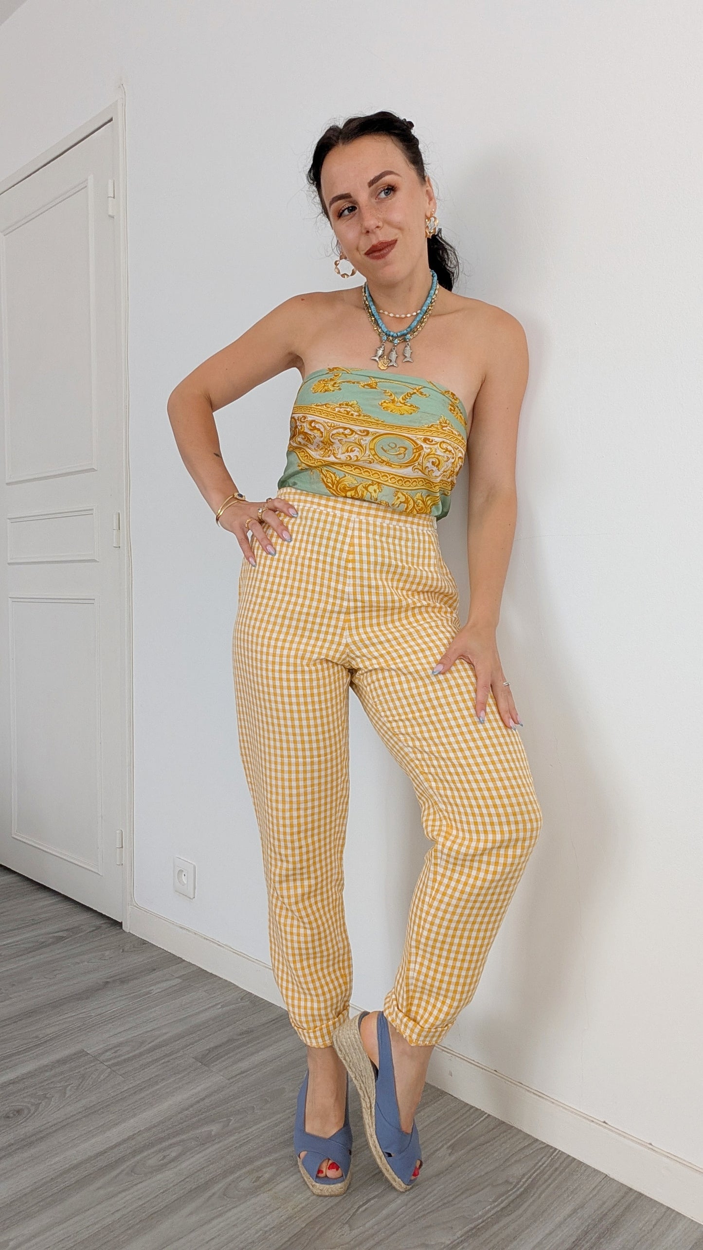 Pantalon lin vichy T38