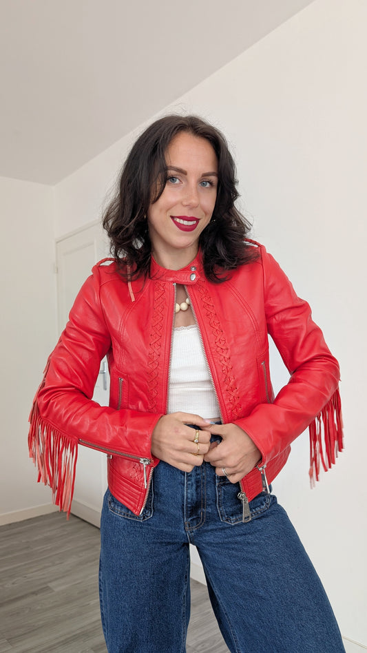 Blouson cuir à franges T34-36