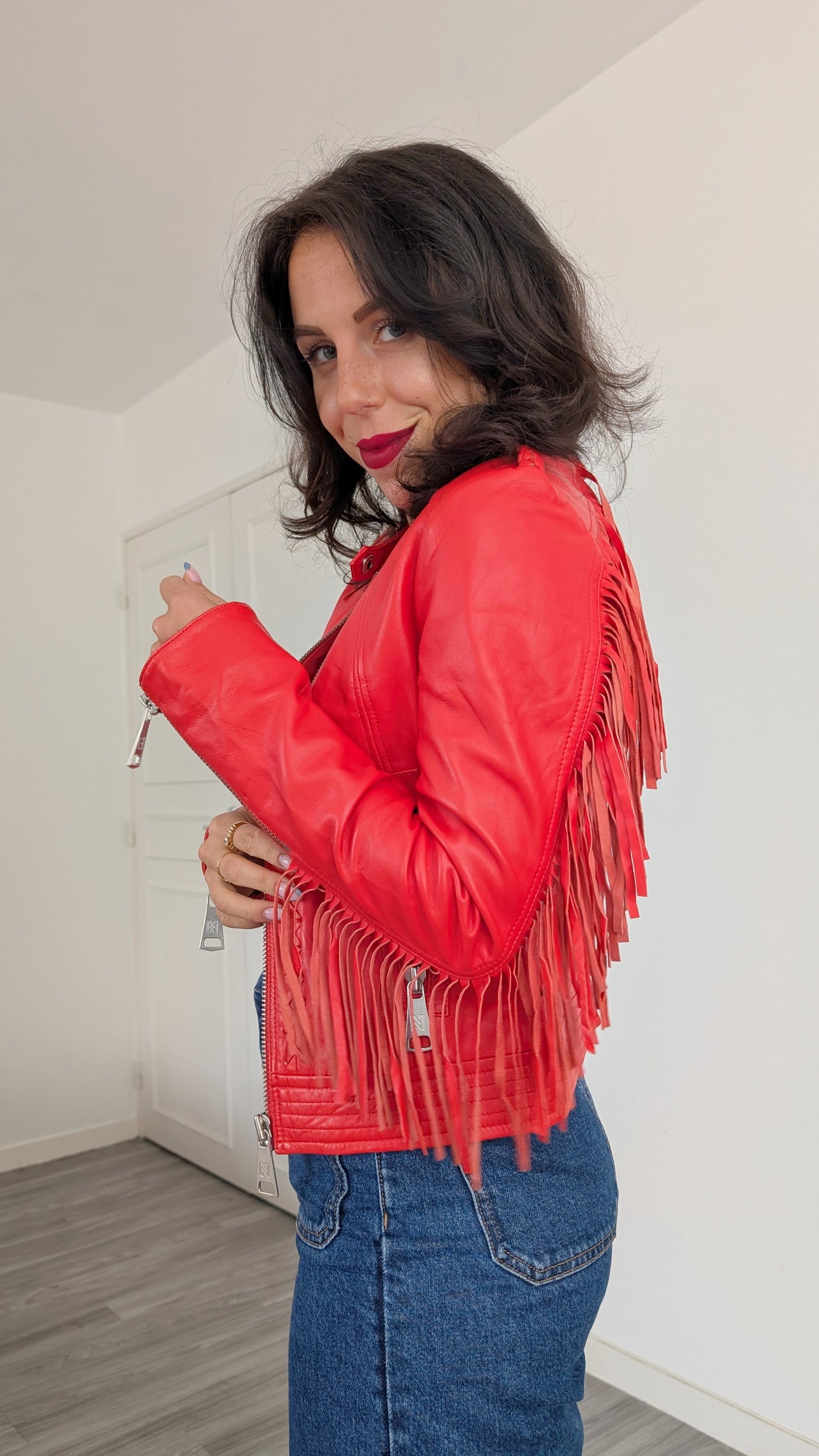 Blouson cuir à franges T34-36