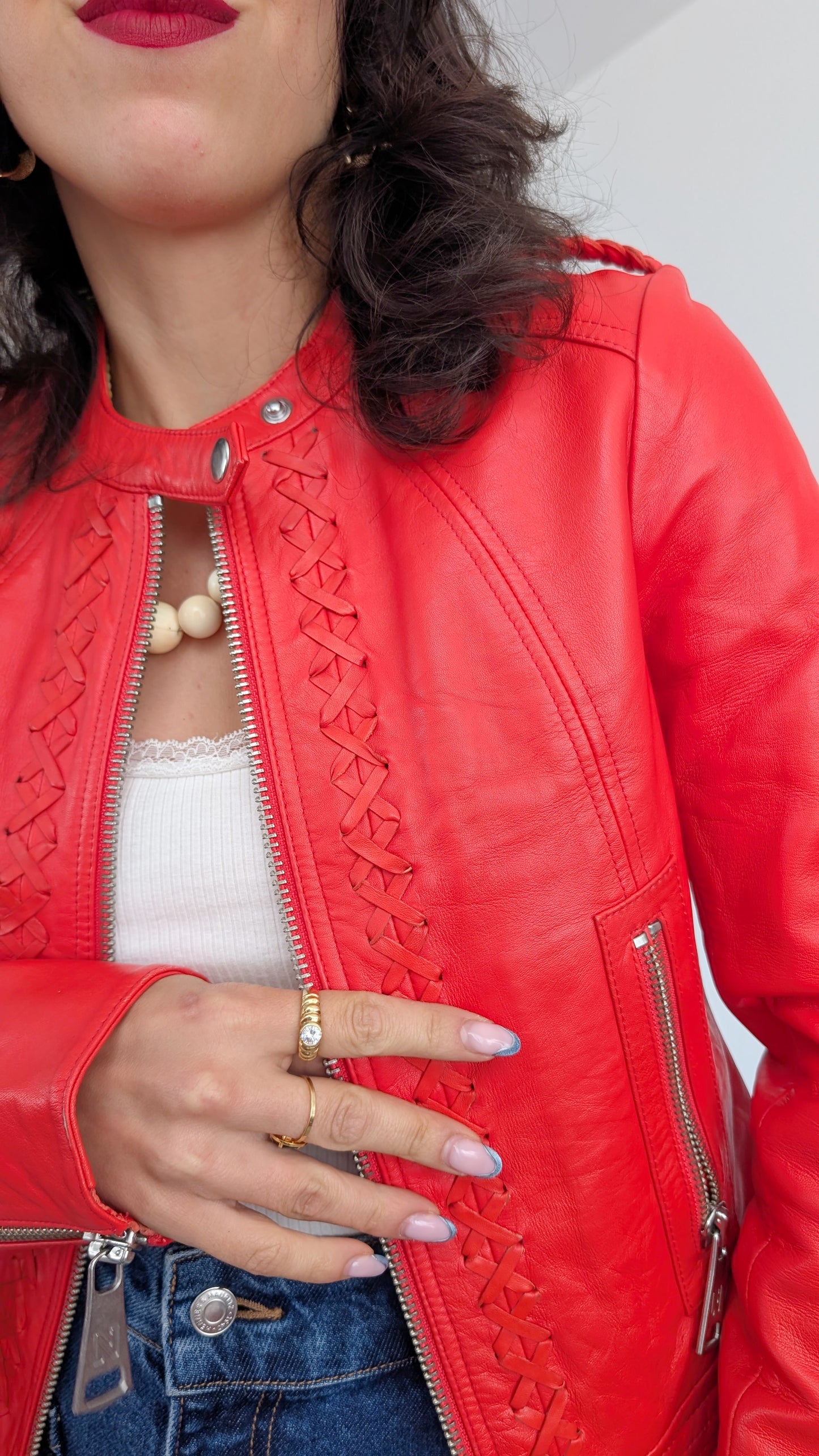 Blouson cuir à franges T34-36
