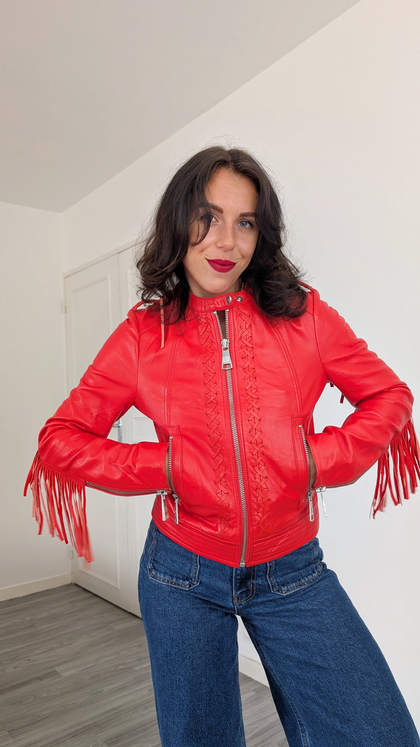 Blouson cuir à franges T34-36