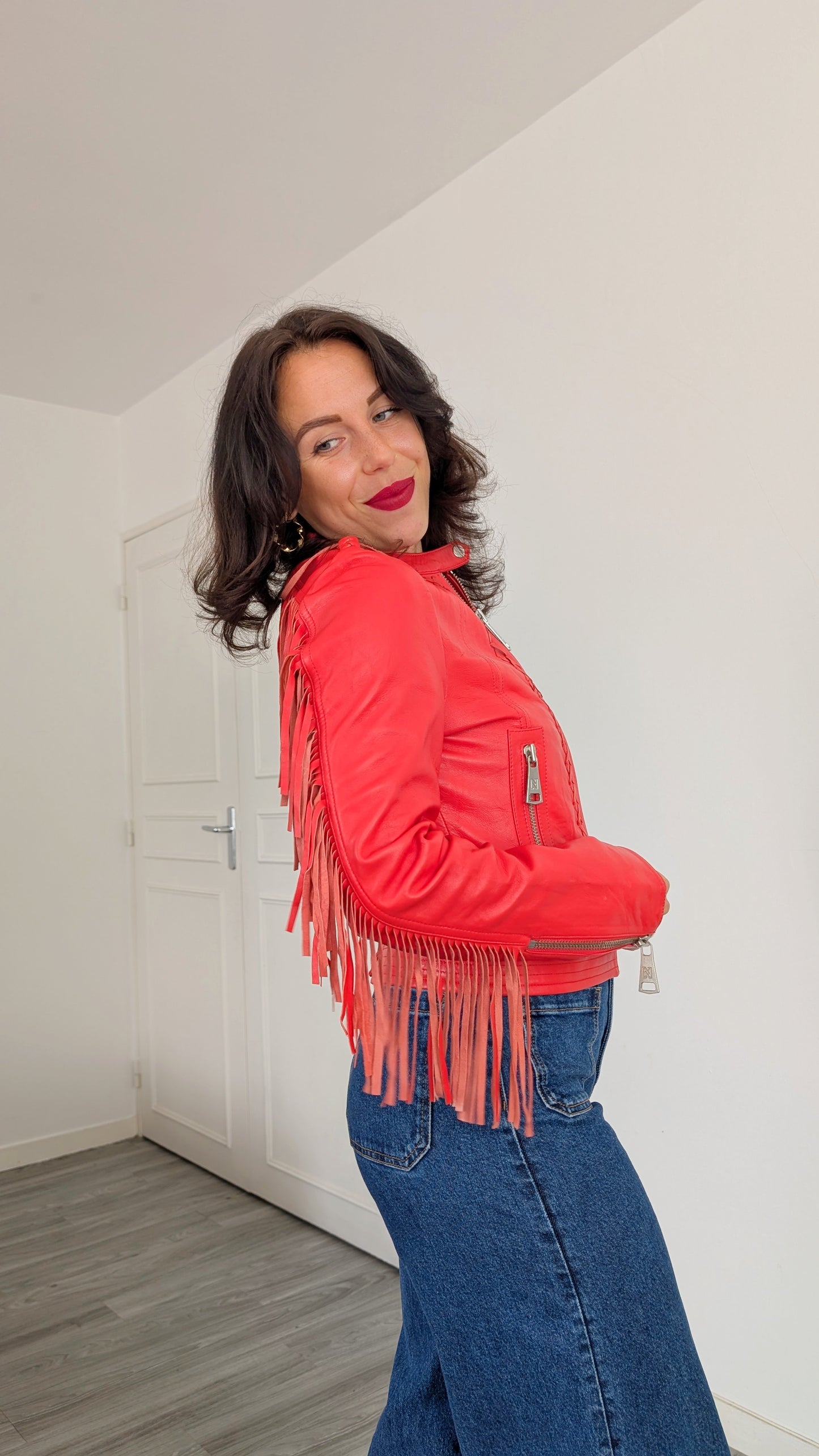 Blouson cuir à franges T34-36