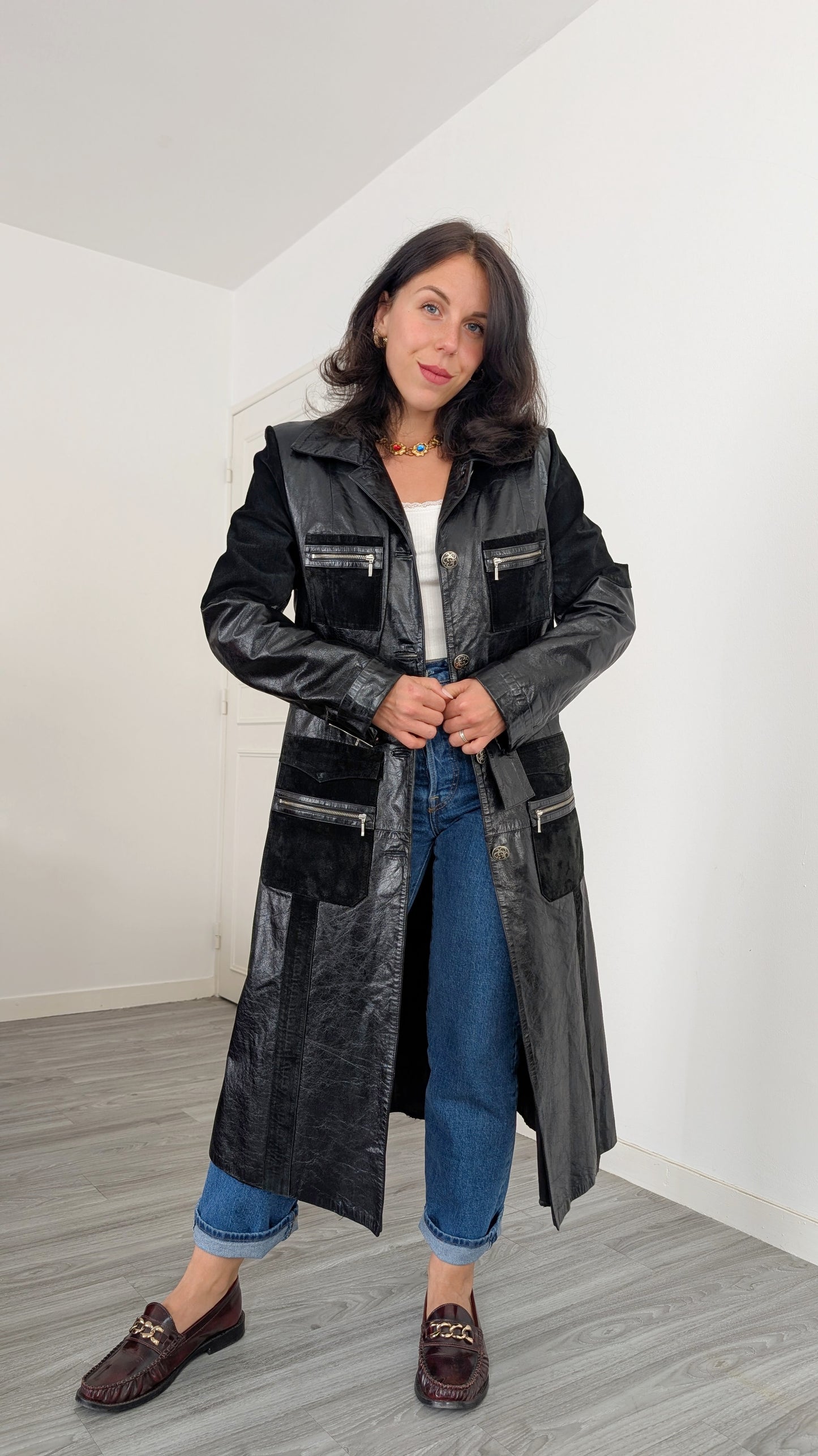 Trench cuir et daim T38-40