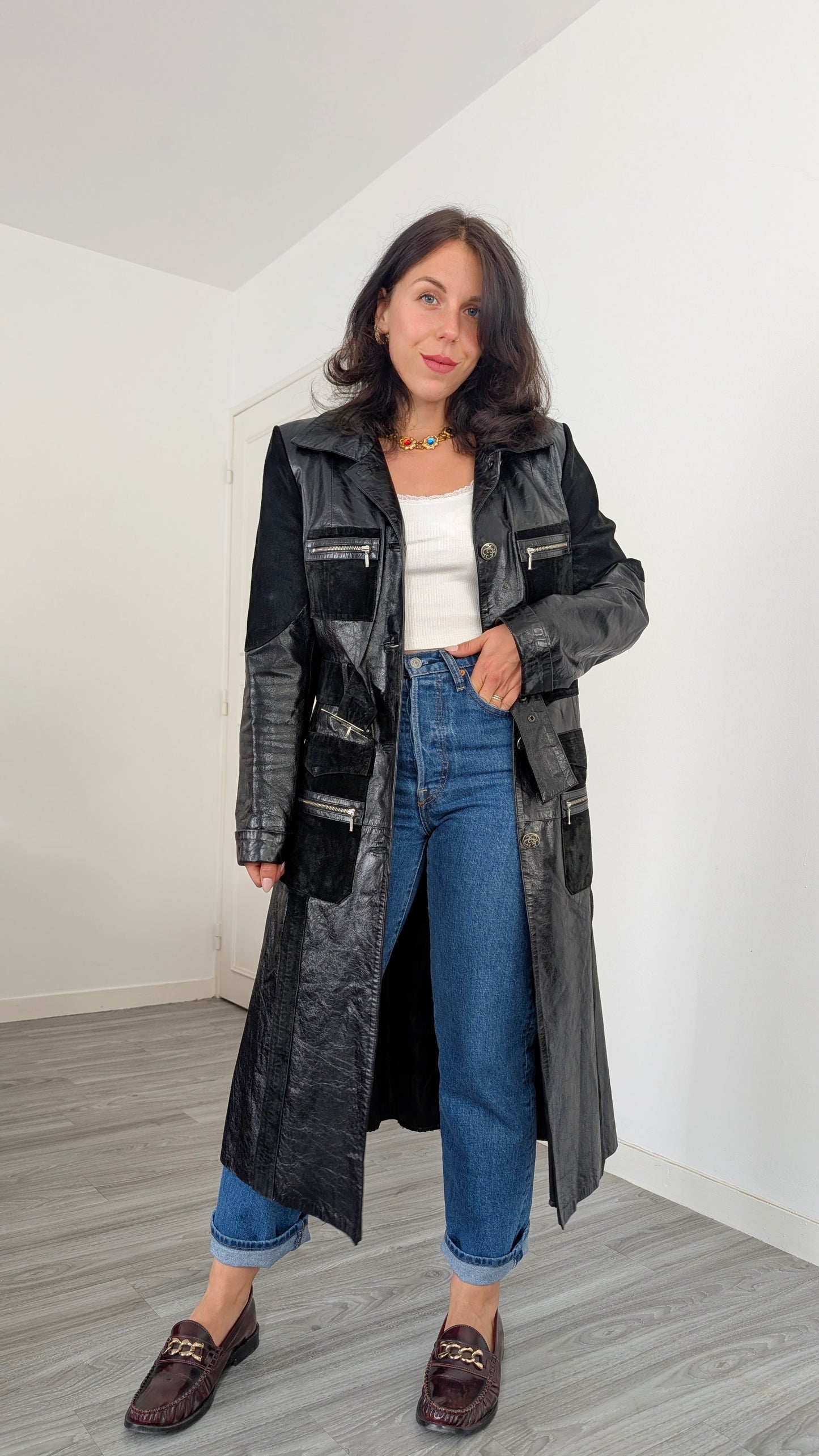 Trench cuir et daim T38-40
