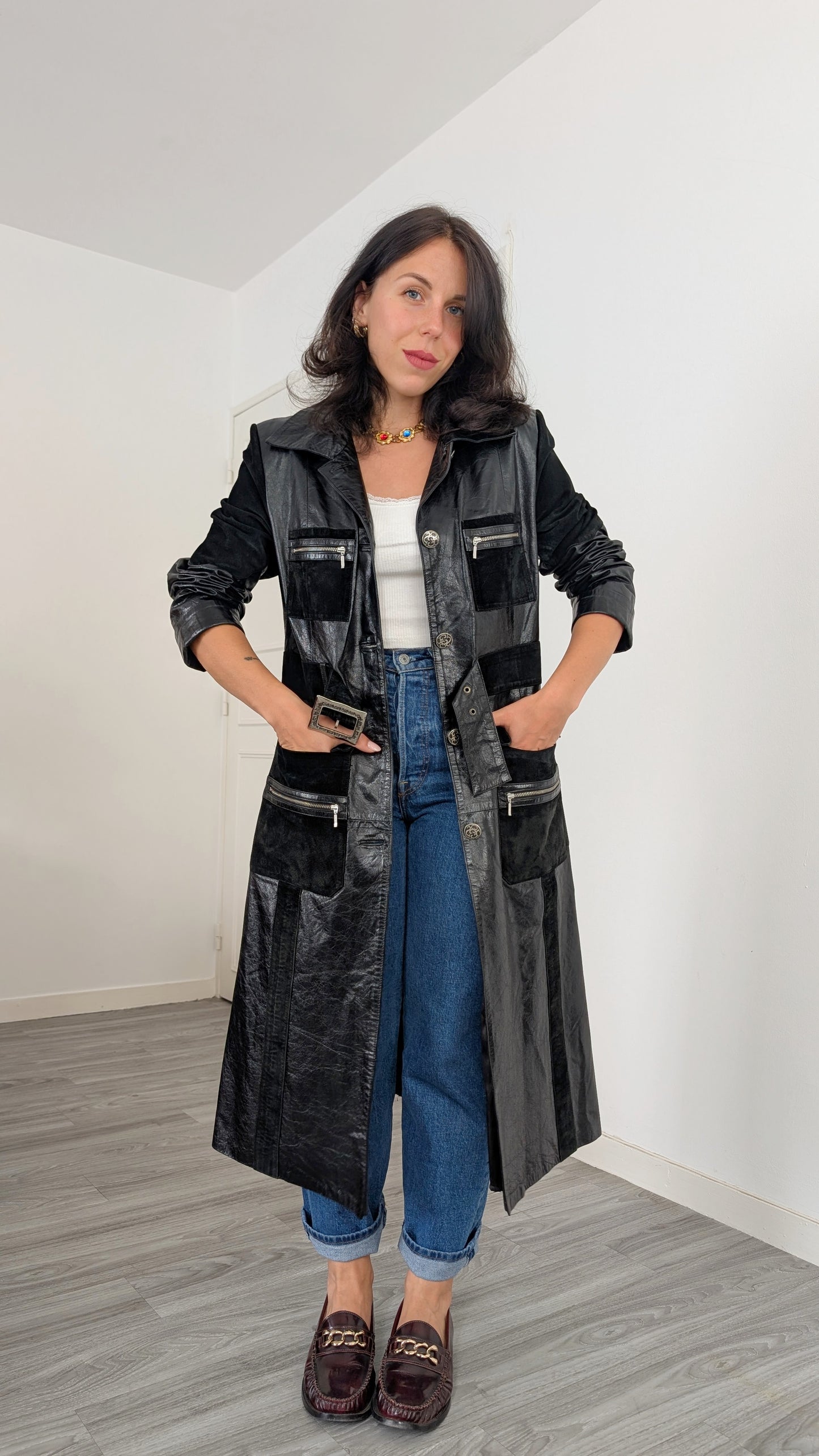 Trench cuir et daim T38-40