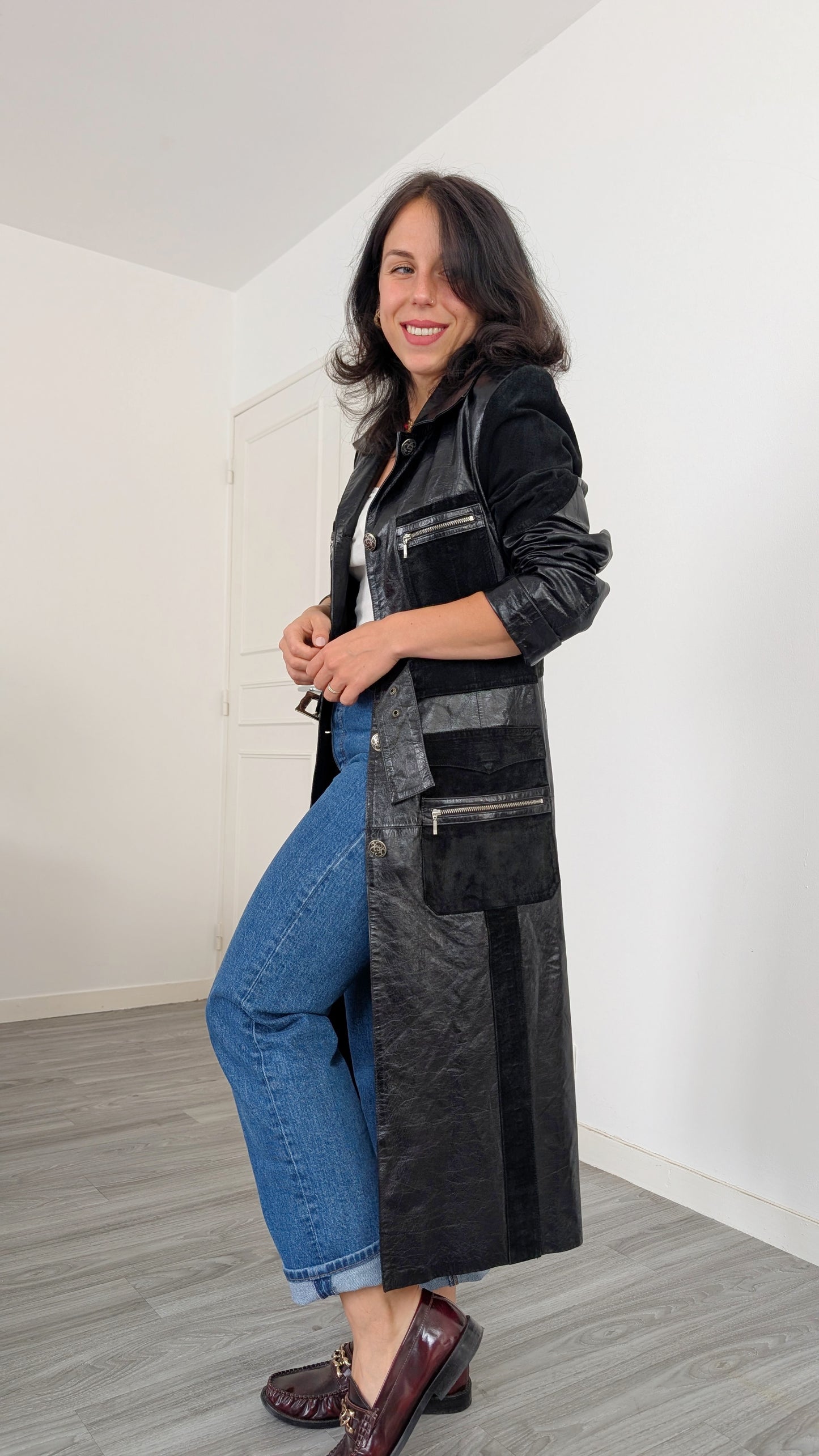 Trench cuir et daim T38-40