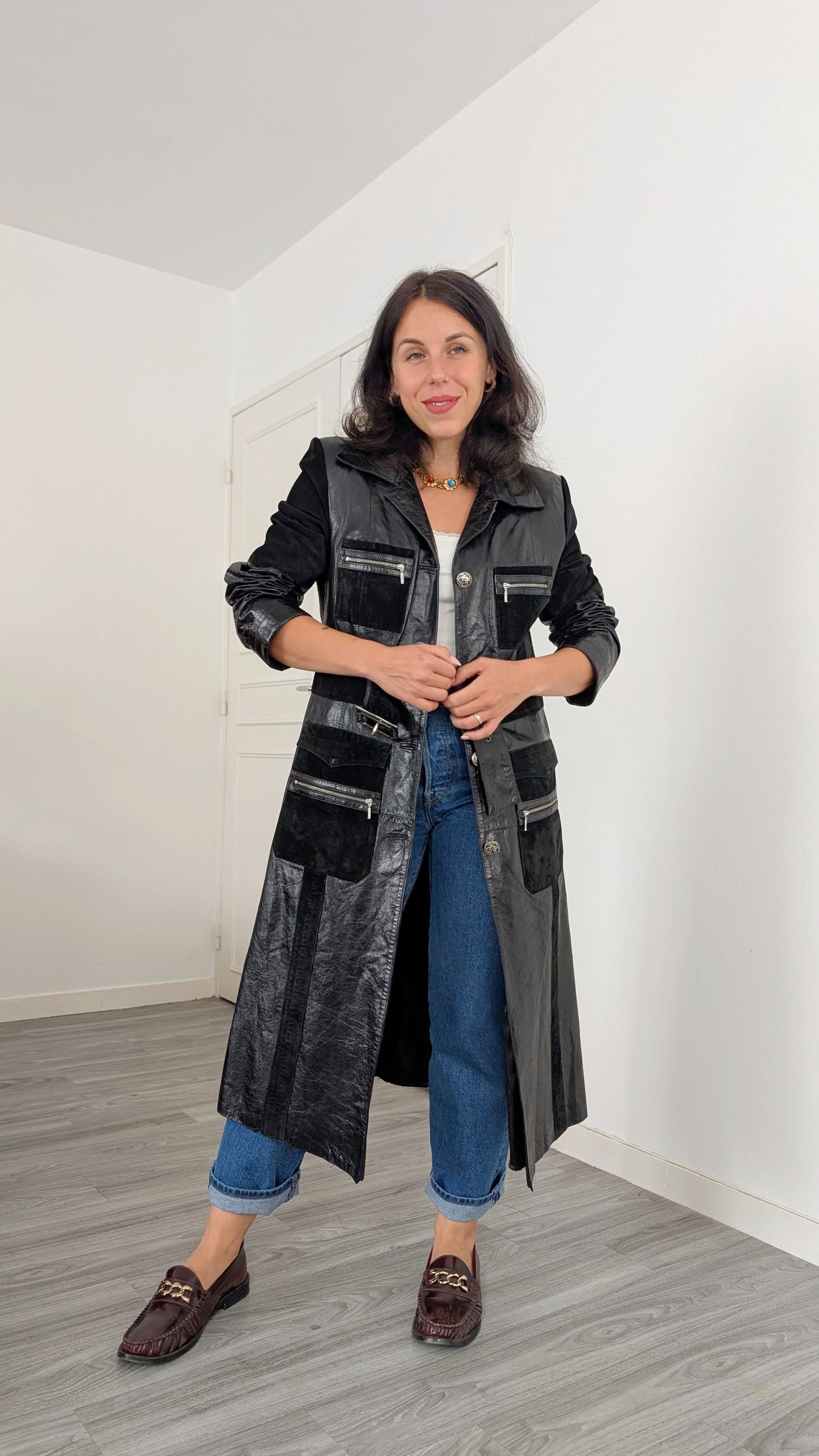 Trench cuir et daim T38-40