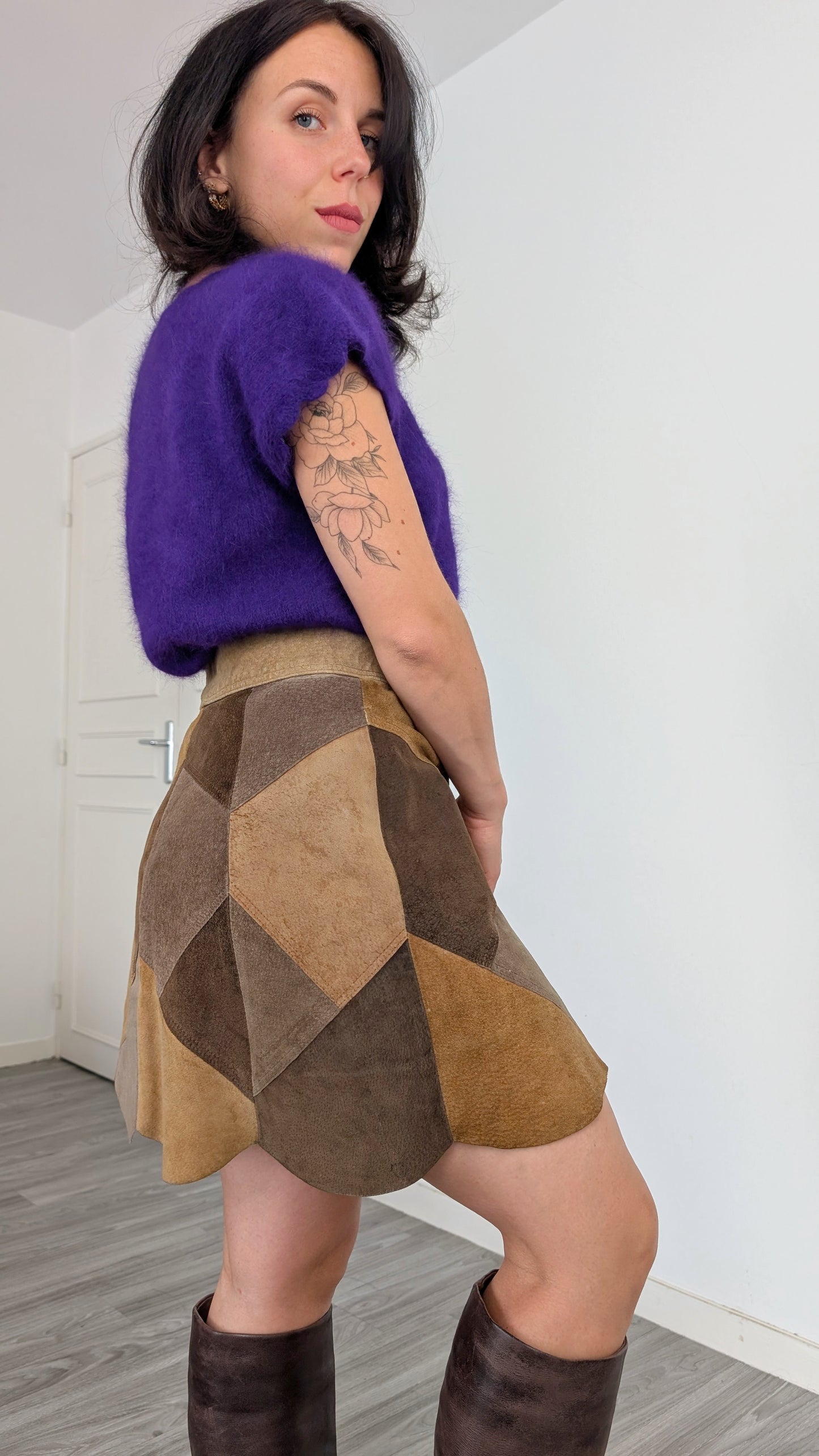 Jupe daim patchwork 70s T36