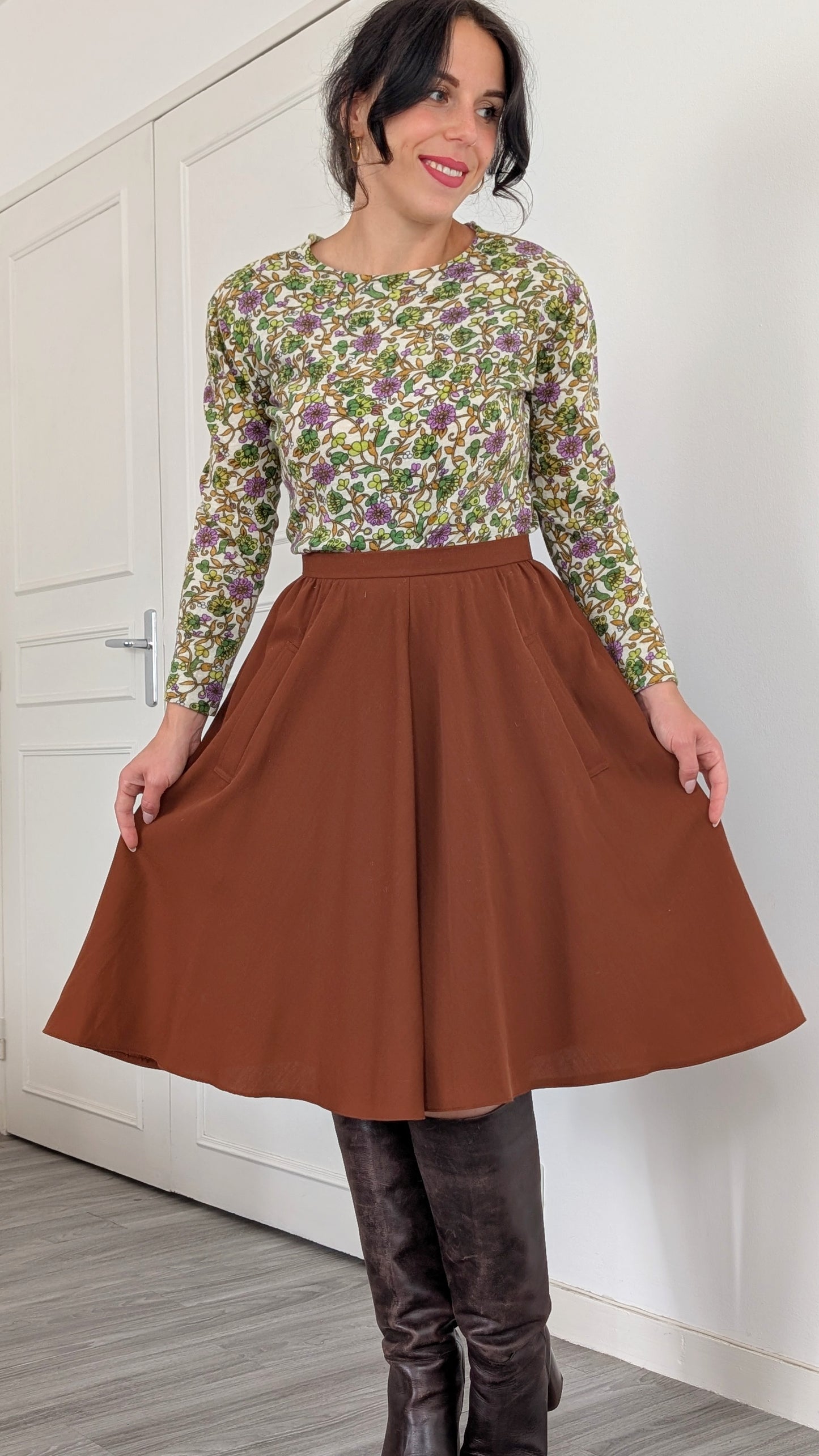 Jupe midi automnale laine T36