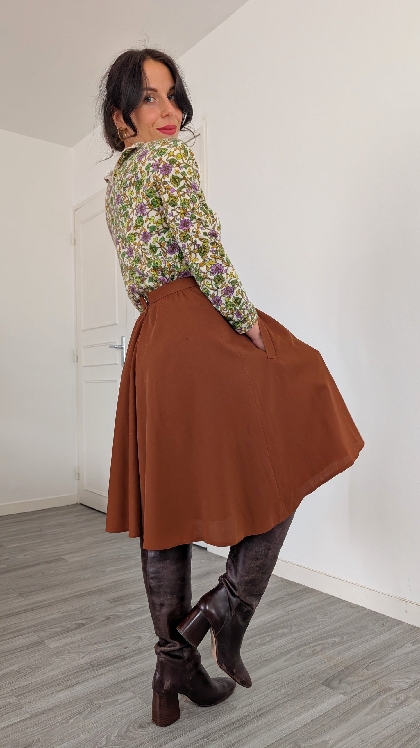 Jupe midi automnale laine T36
