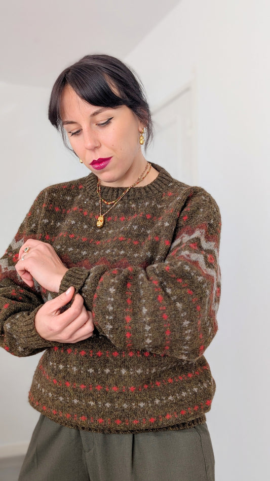 Pull écossais pure laine fait main T42-44