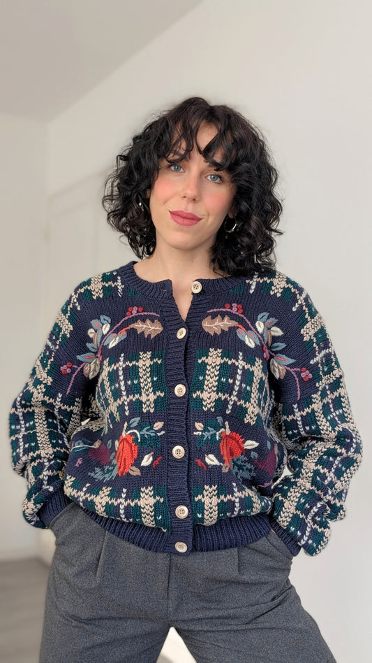 Cardigan brodé main coton et ramie du 40 au 44