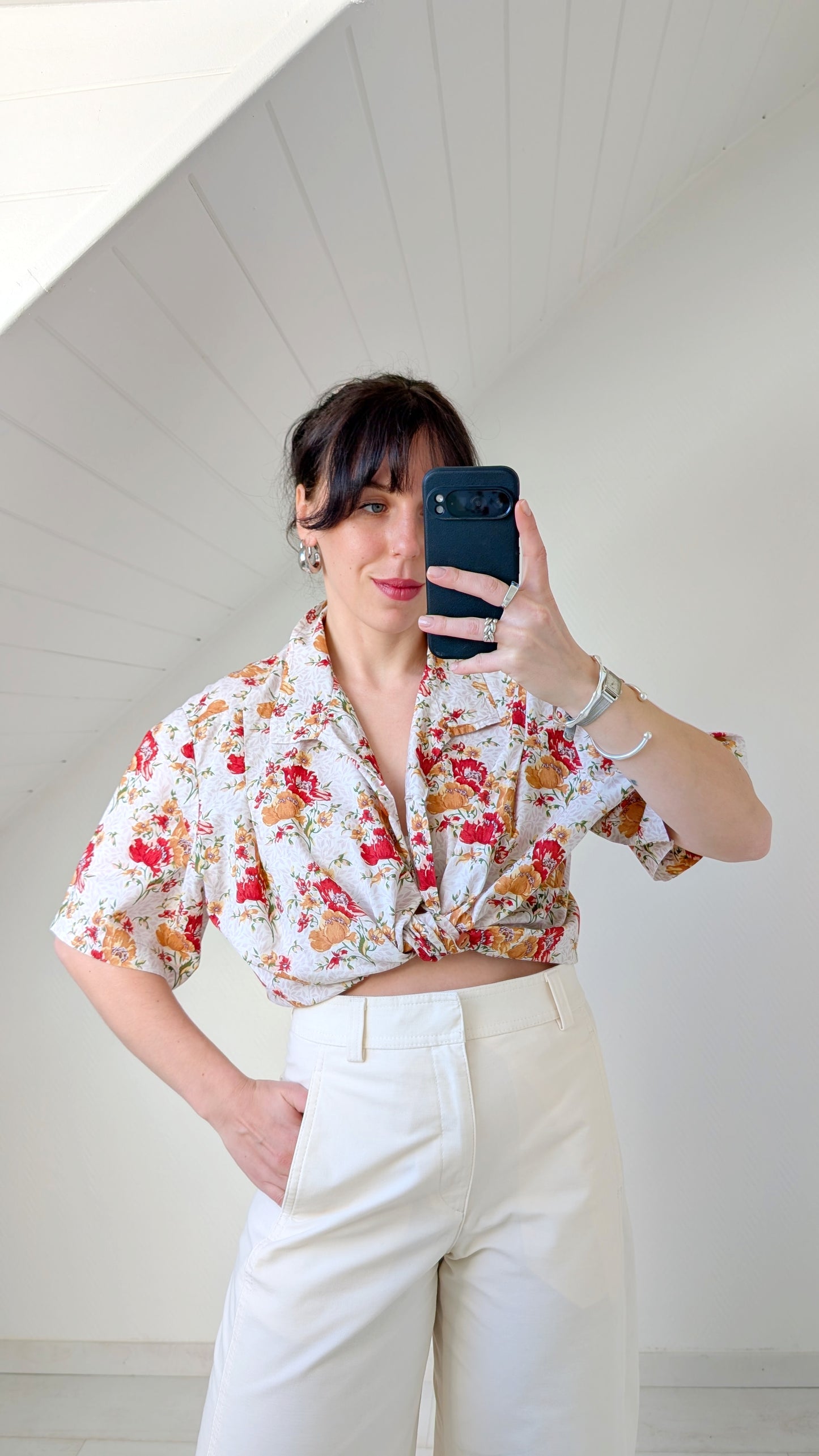 Blouse fleurie coton faite main T42-44