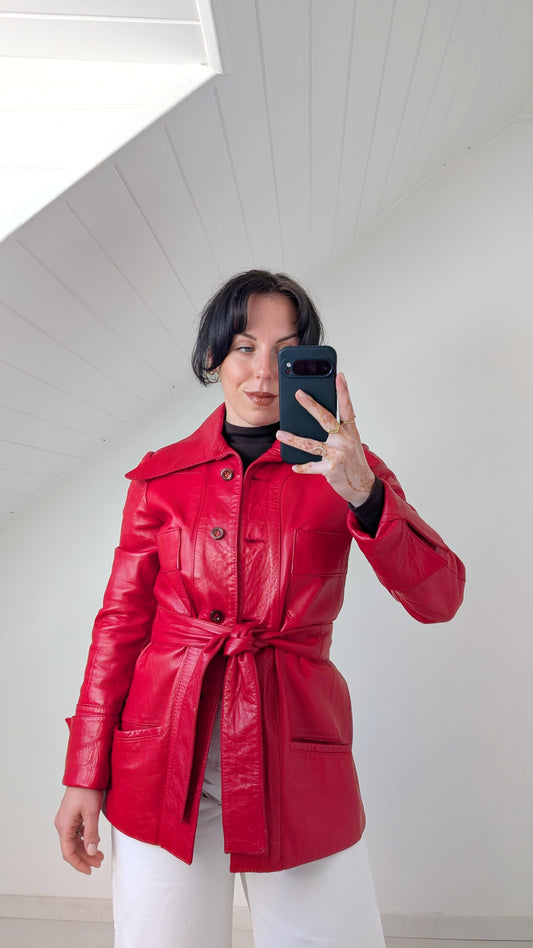 Trench court cuir agneau 70s T36