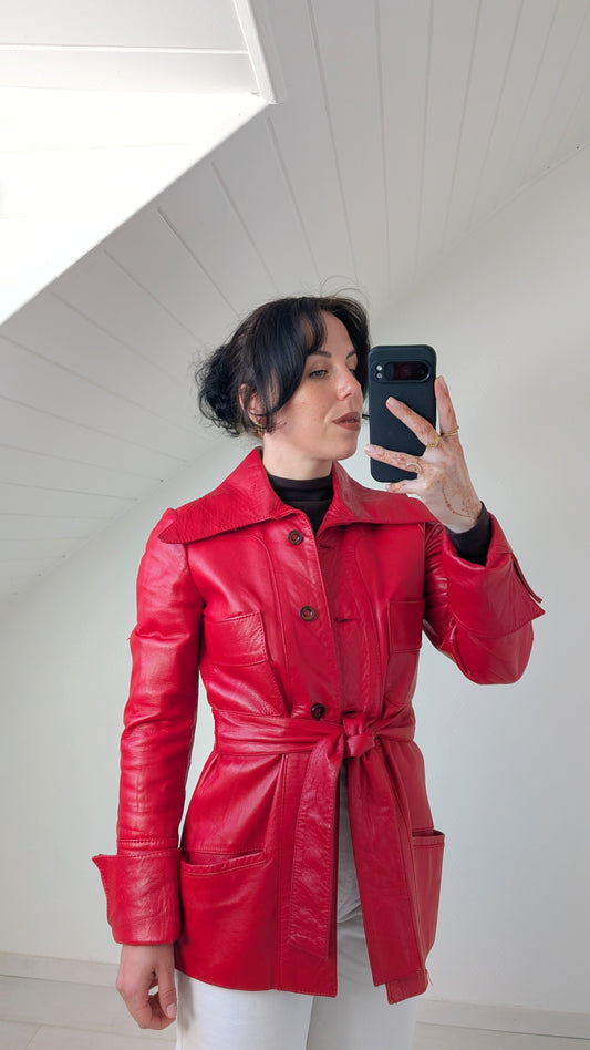 Trench court cuir agneau 70s T36