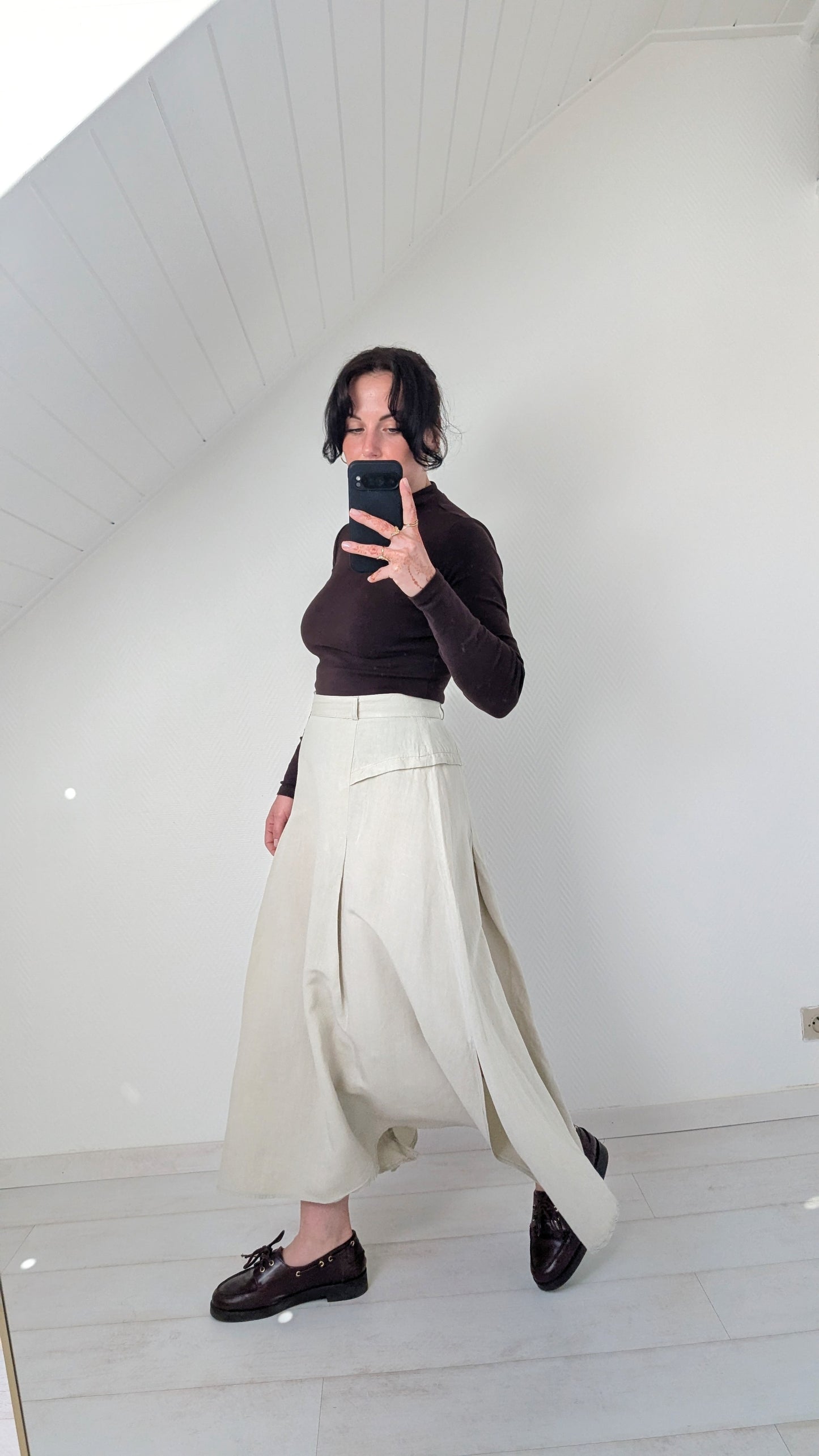 Jupe midi coton et lin T36