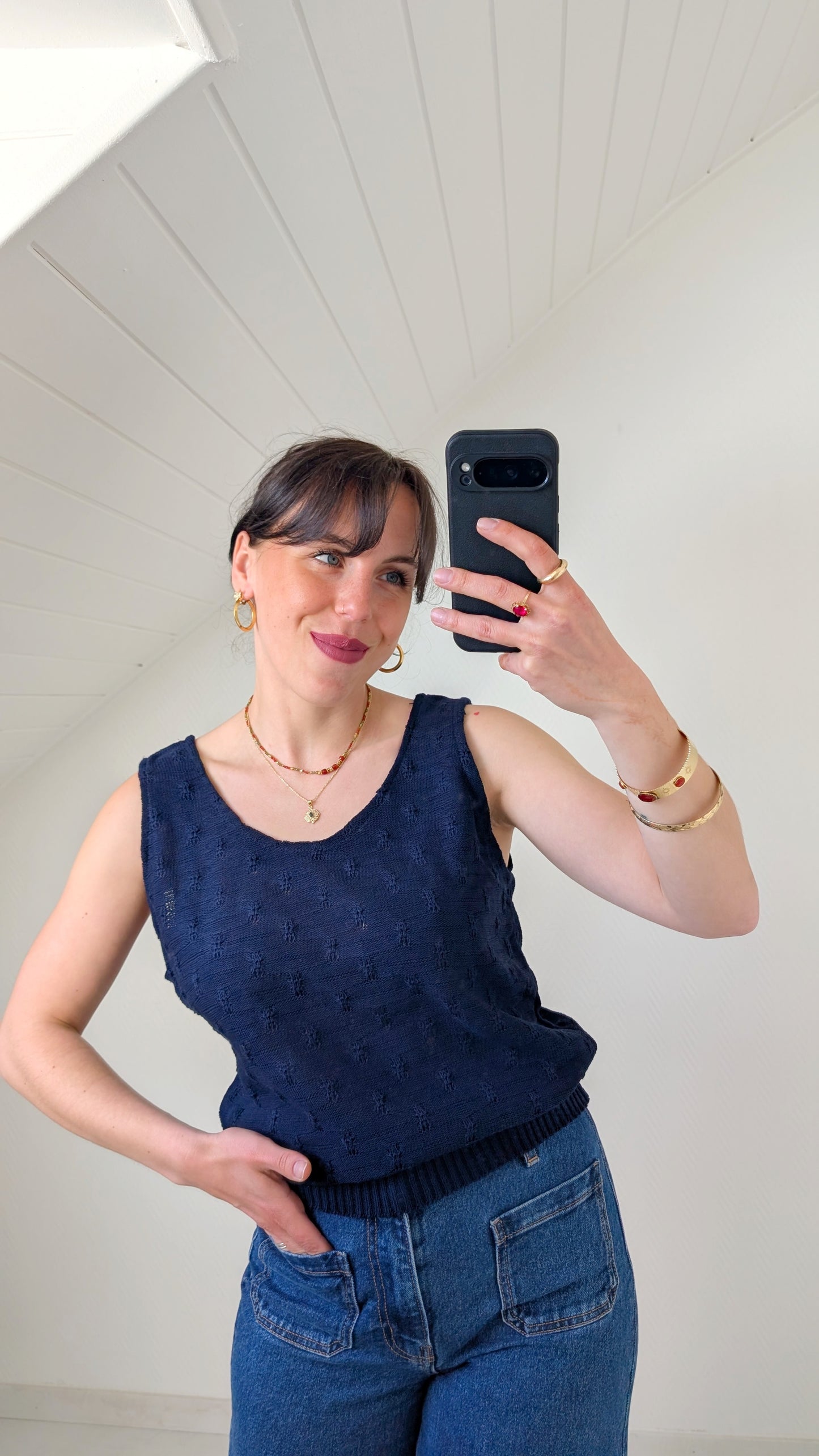 Haut coton tricoté main T40