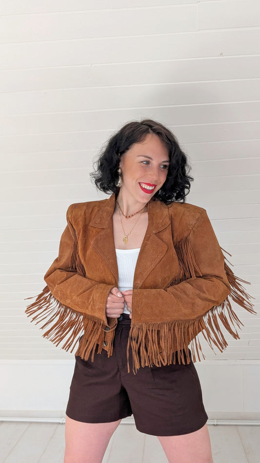 Veste daim à frange 80s T40-42