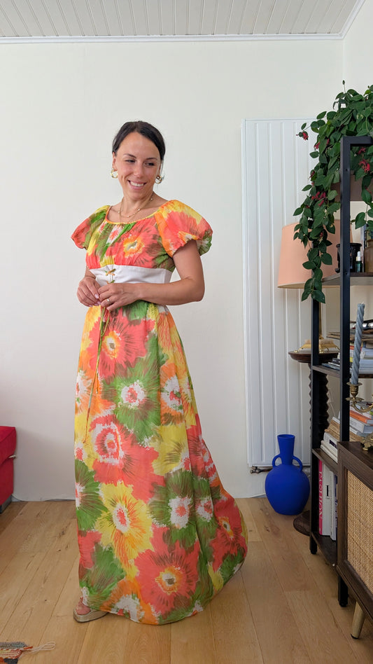Robe maxi 70s faite main T36