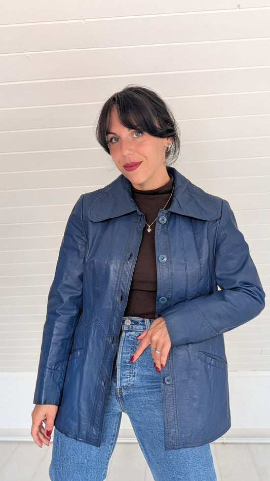 Veste trench cuir 70s rare T36