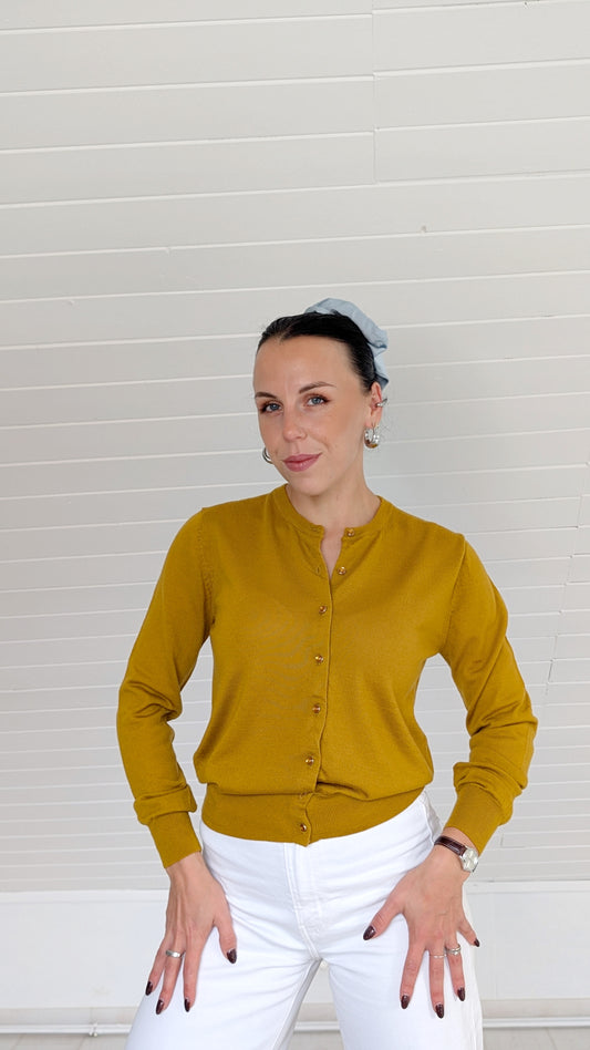 Cardigan moutarde laine mérinos T36-38