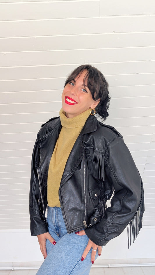 Perfecto cuir à franges 80s du 34 au 40