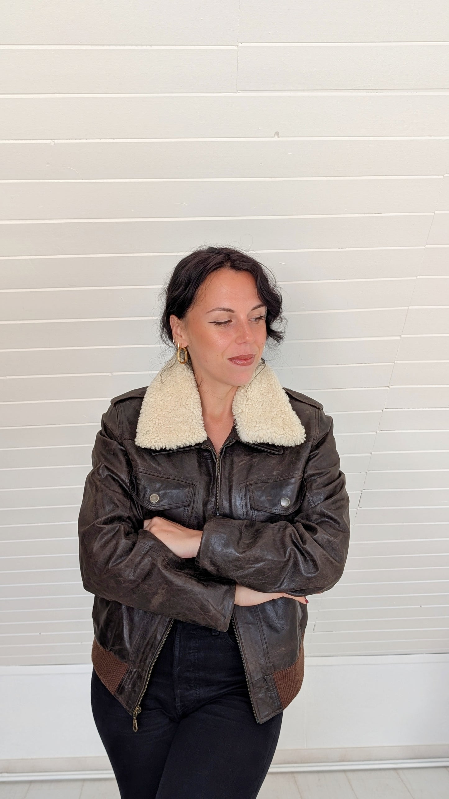 Bombers cuir col mouton T38