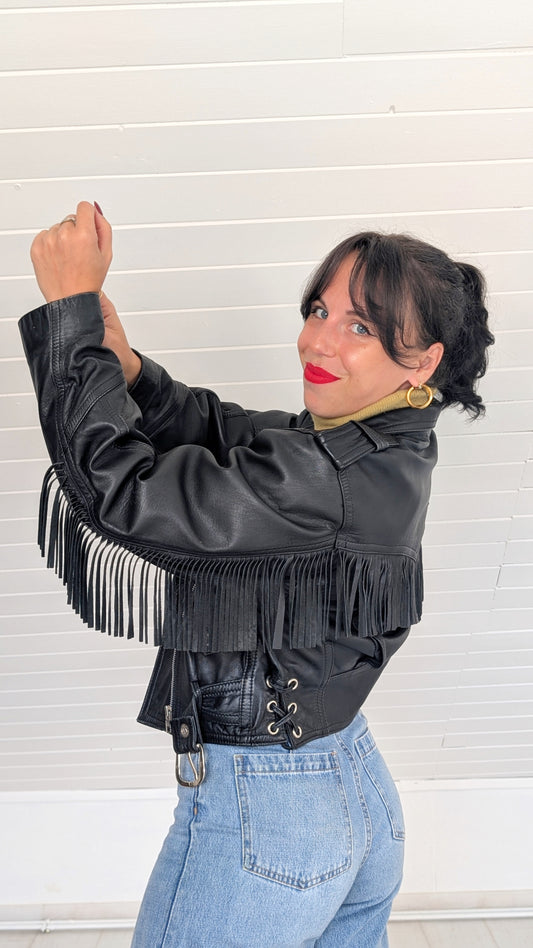 Perfecto cuir à franges 80s du 34 au 40