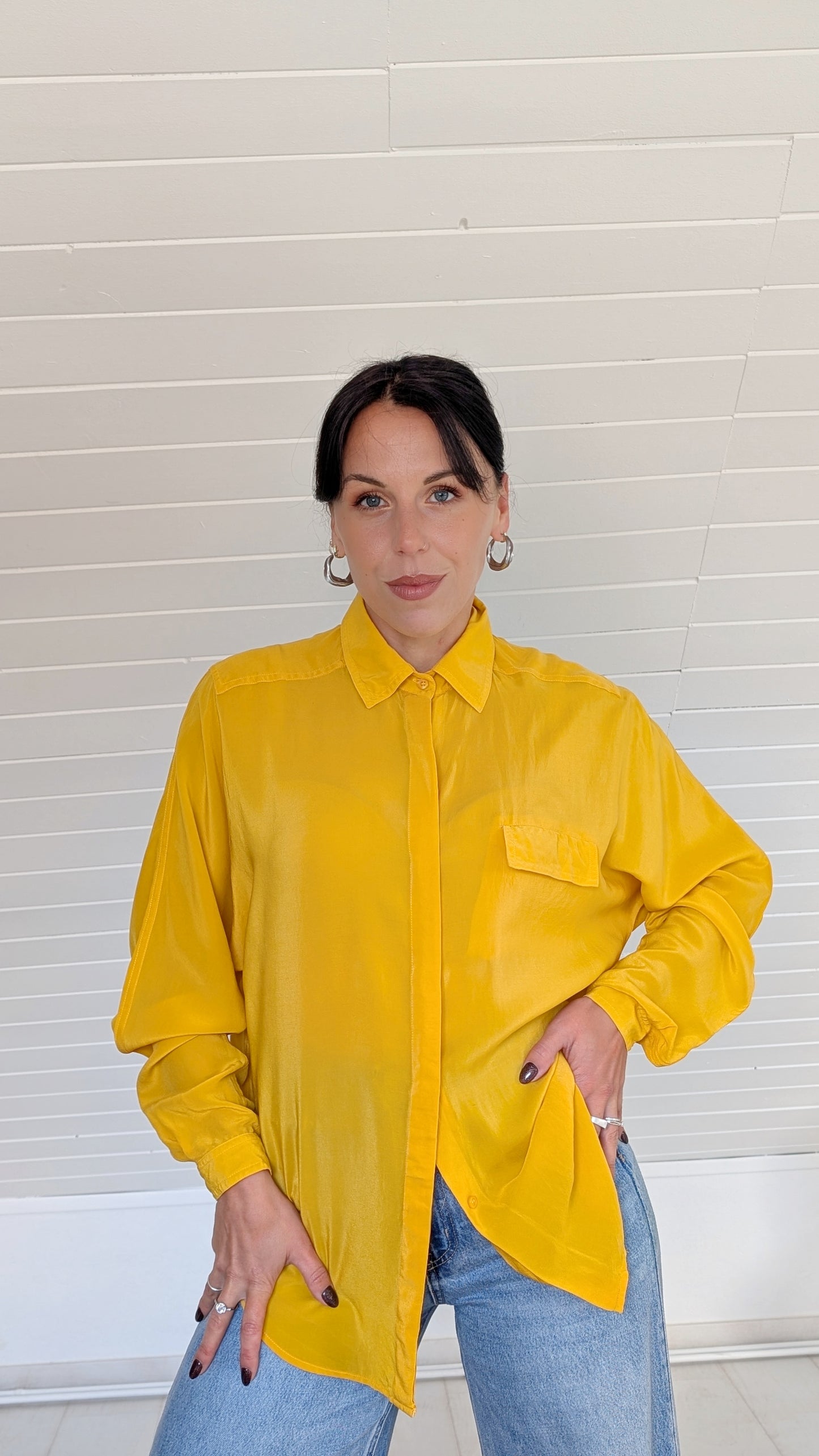 Blouse soie jaune 80s T40-42