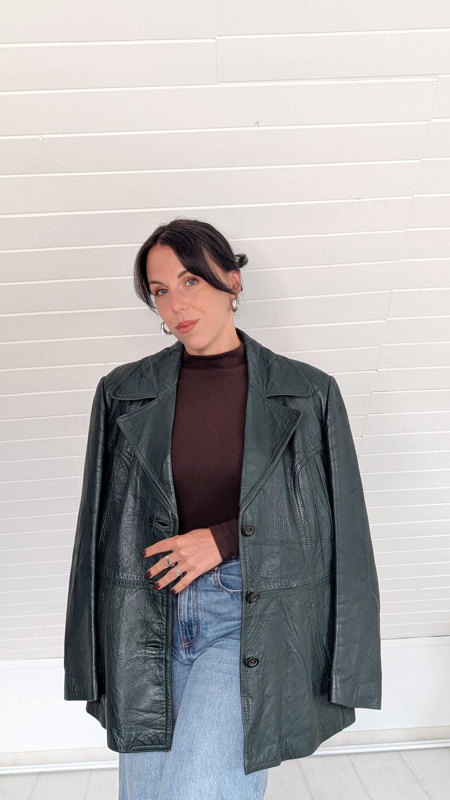 Trench/veste en cuir 70s T42