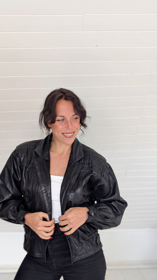 Veste bombers cuir 80s T38