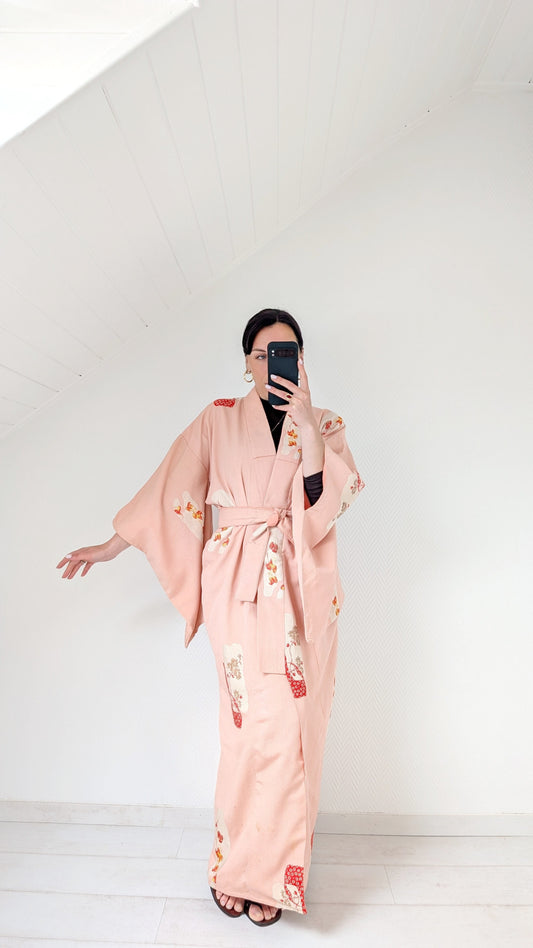 Kimono ancien soie motifs japonais