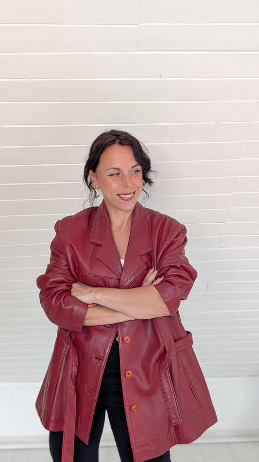 Veste cuir bordeaux T42
