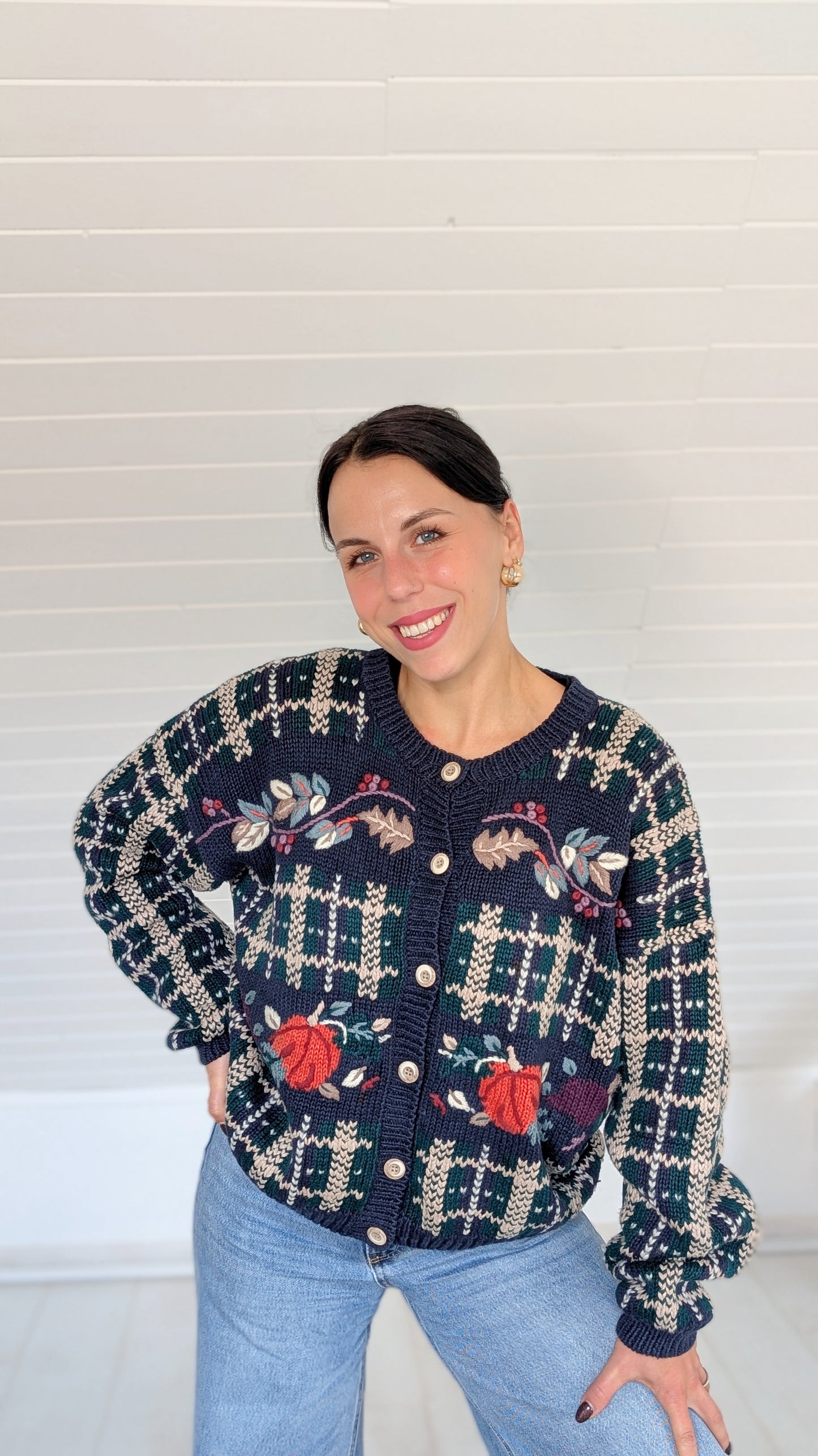 Cardigan coton et ramie brodé à la main T40-42
