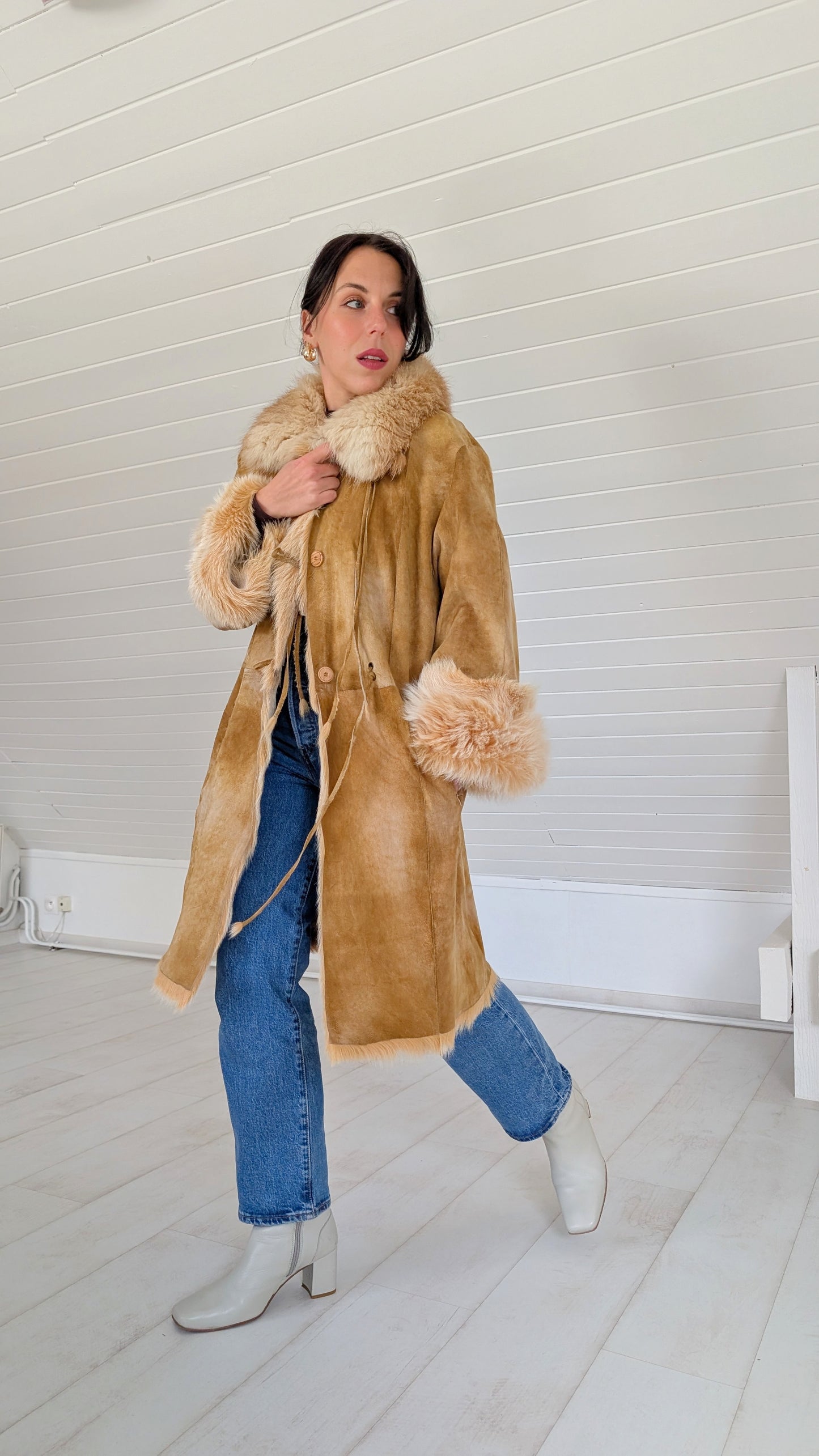 Manteau fourrure et daim T36-38
