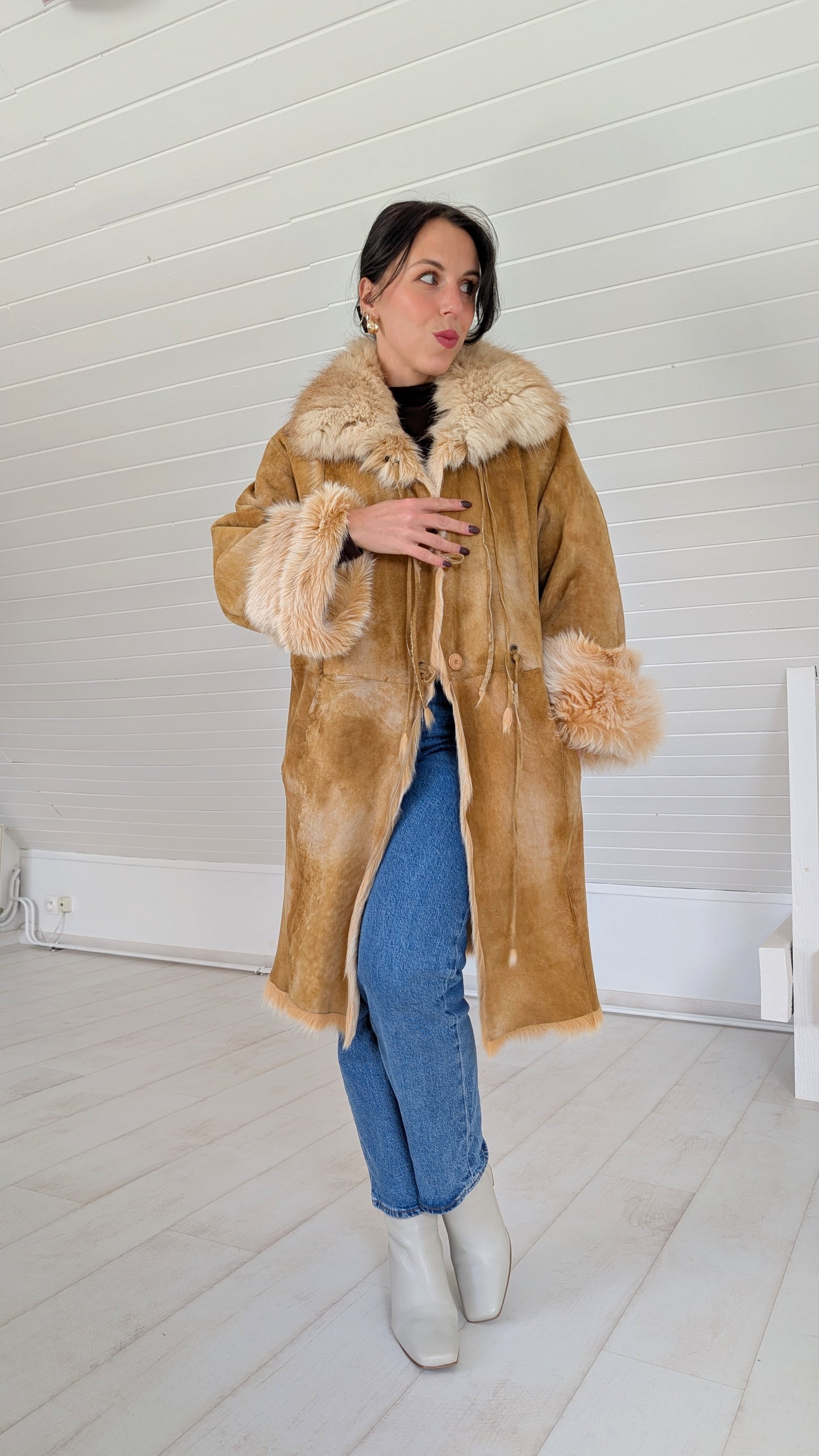 Manteau fourrure et daim T36-38