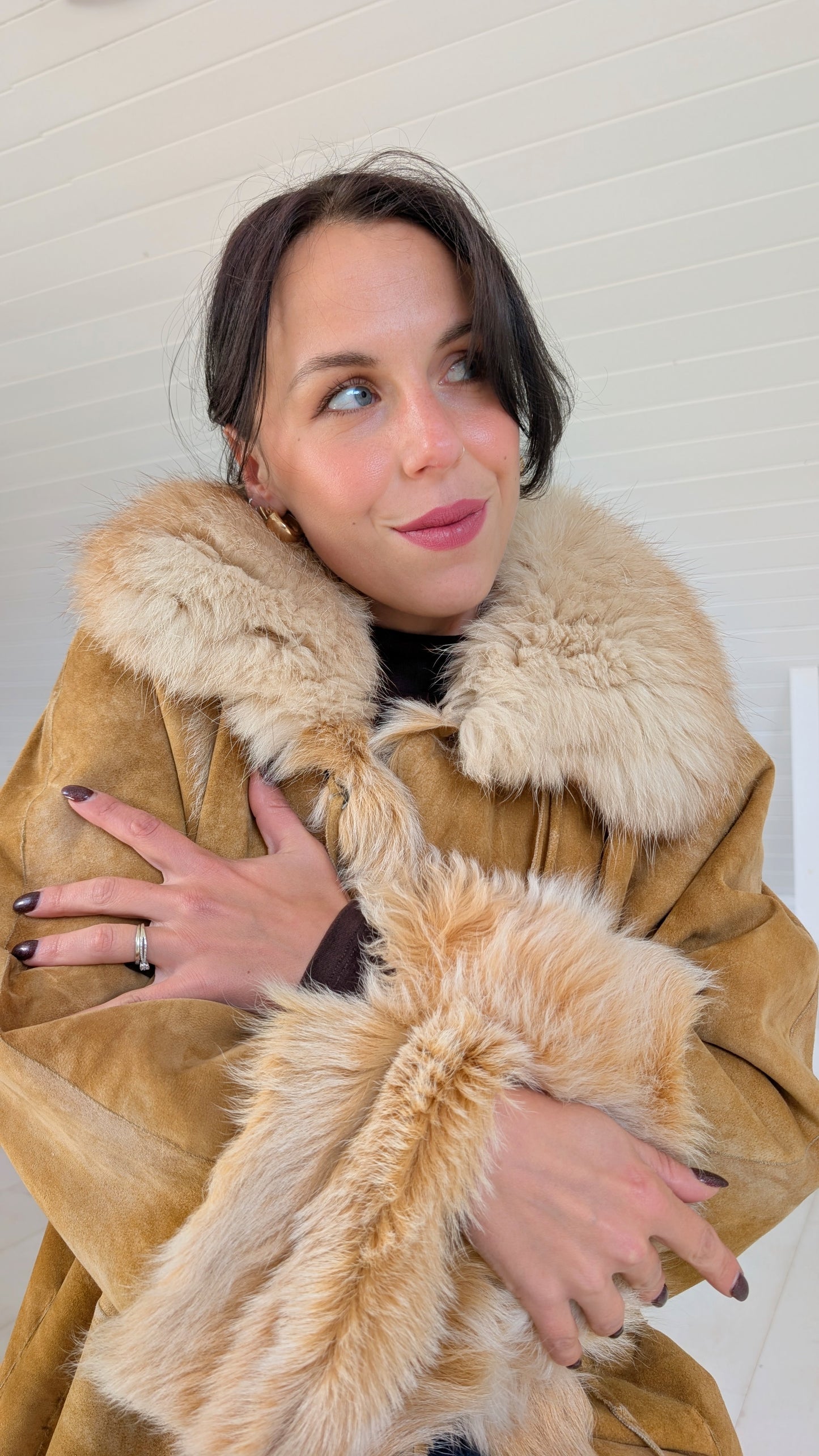 Manteau fourrure et daim T36-38