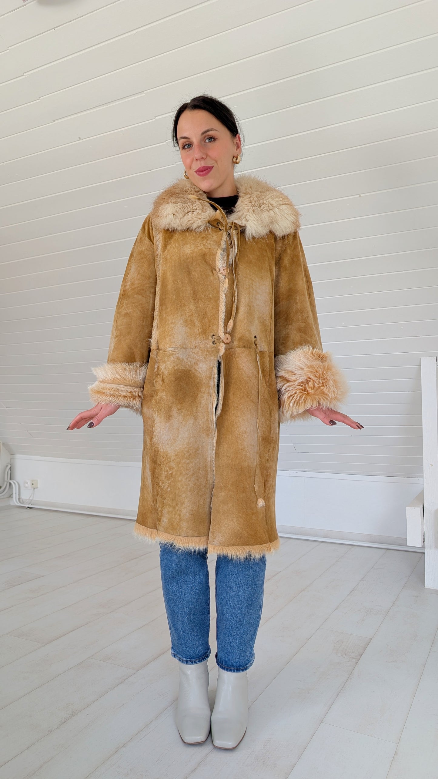 Manteau fourrure et daim T36-38