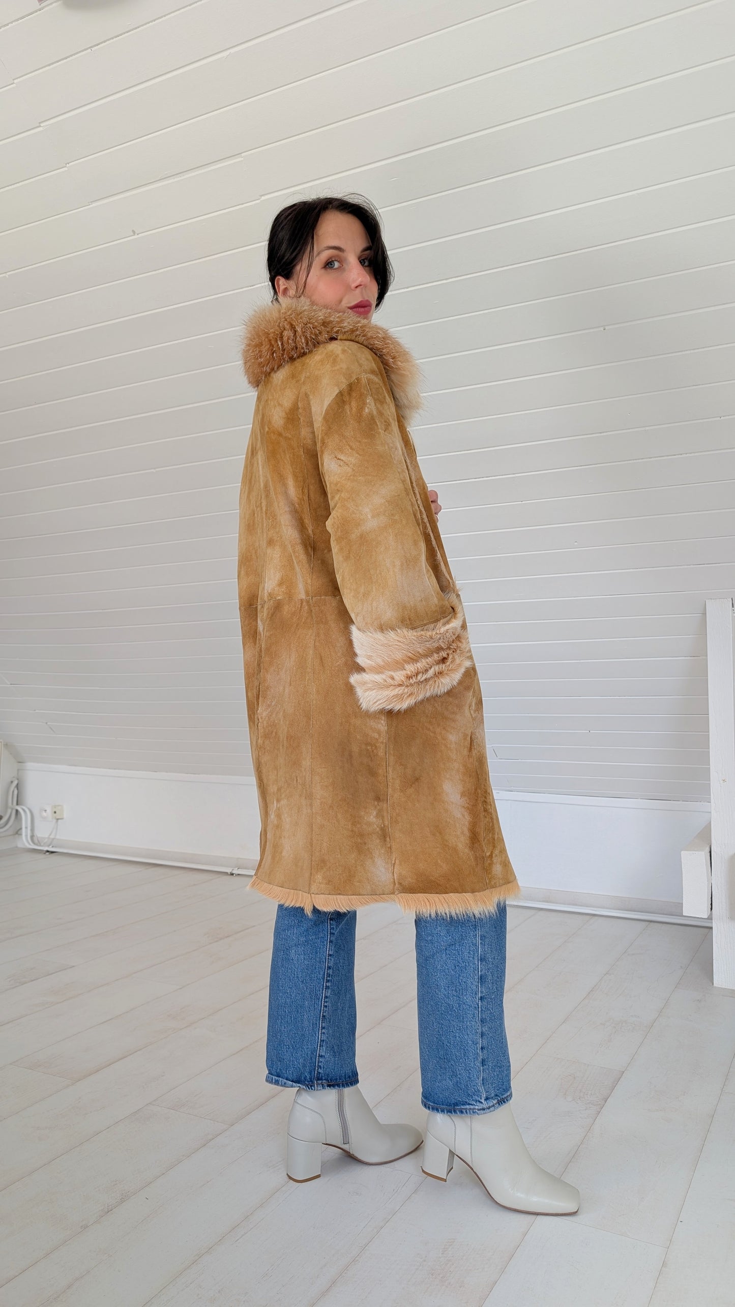 Manteau fourrure et daim T36-38