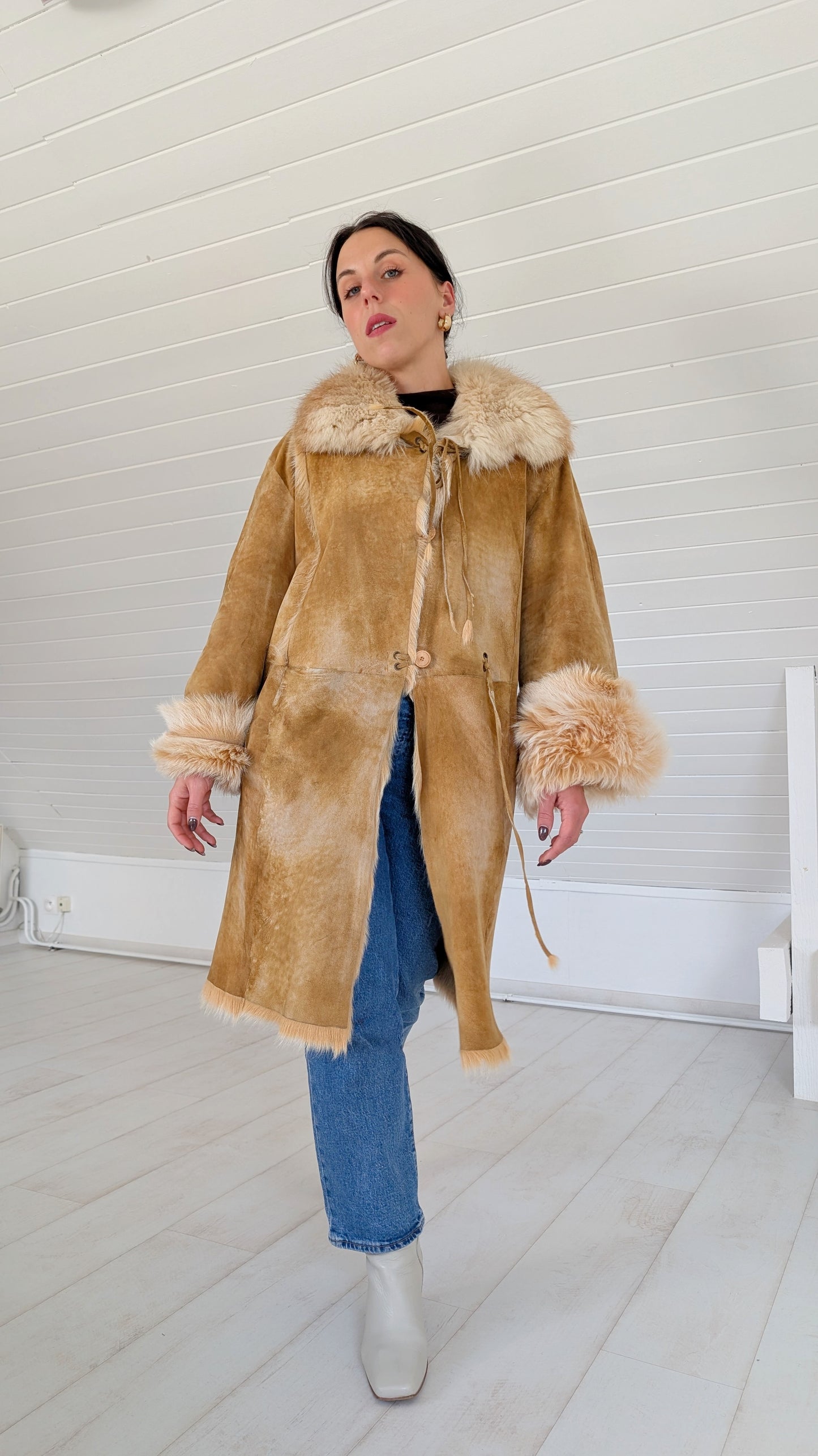 Manteau fourrure et daim T36-38