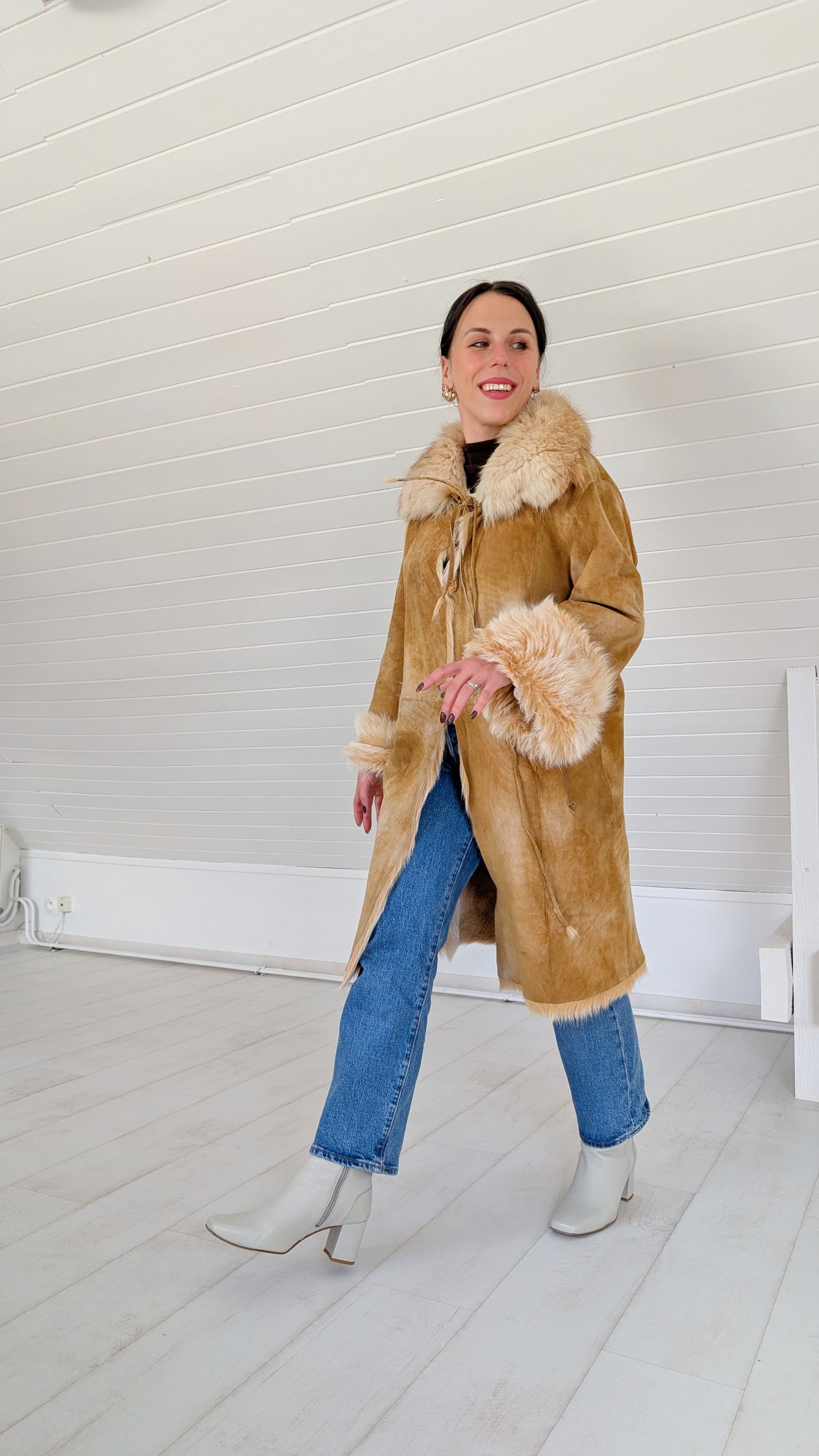 Manteau fourrure et daim T36-38