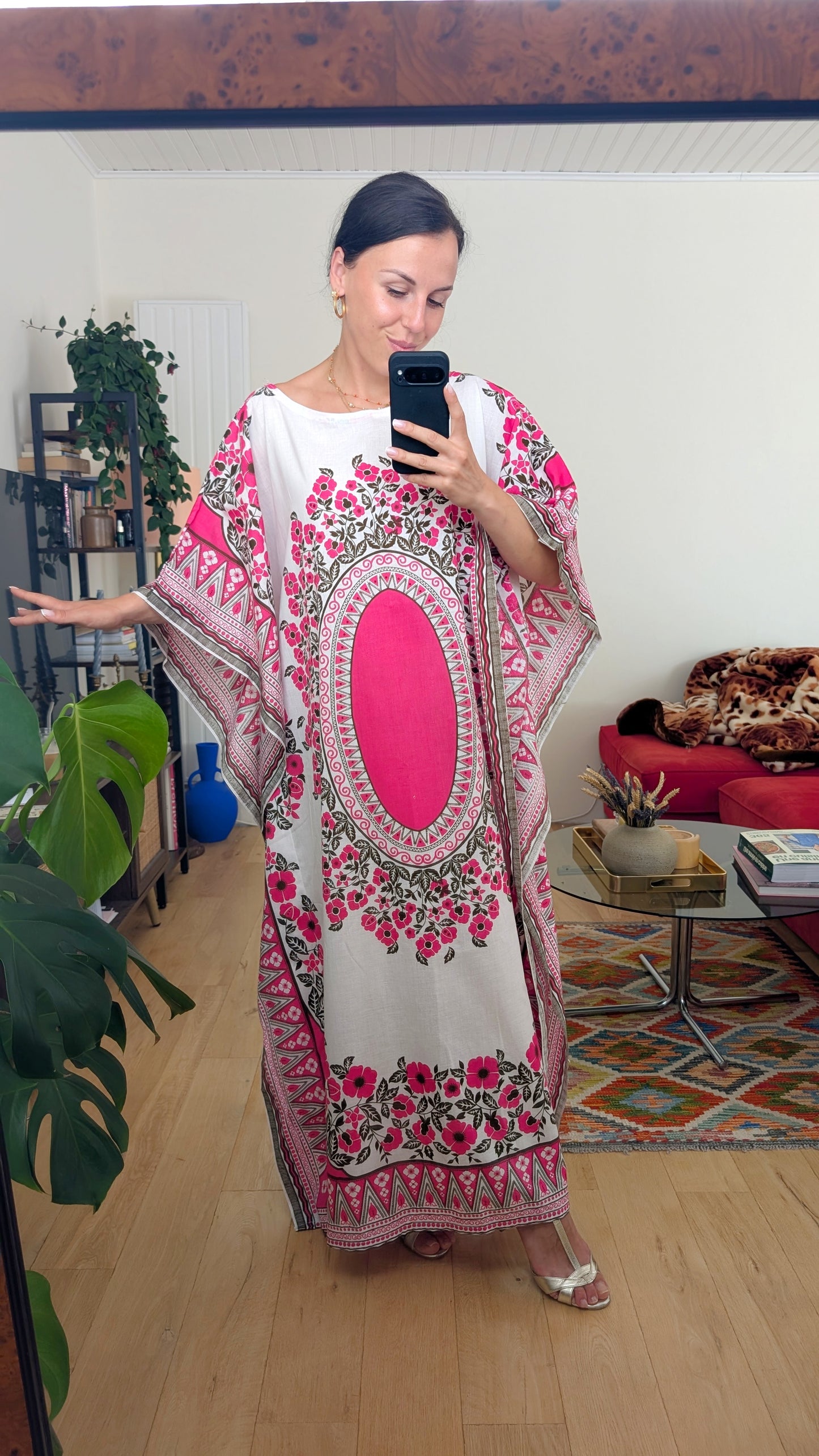 Robe caftan coton 70s taille unique