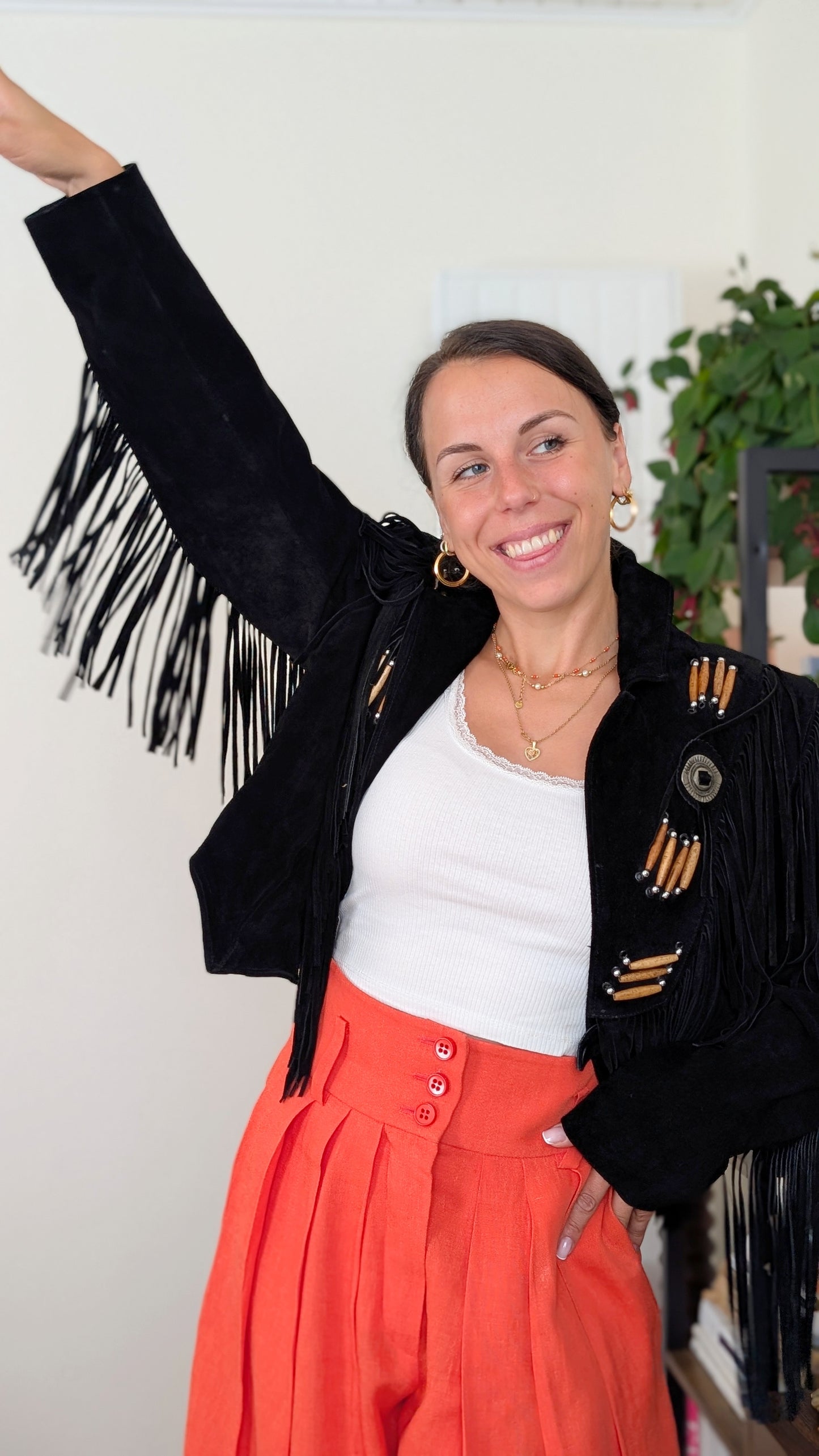 Veste cuir à franges 80s T40-42