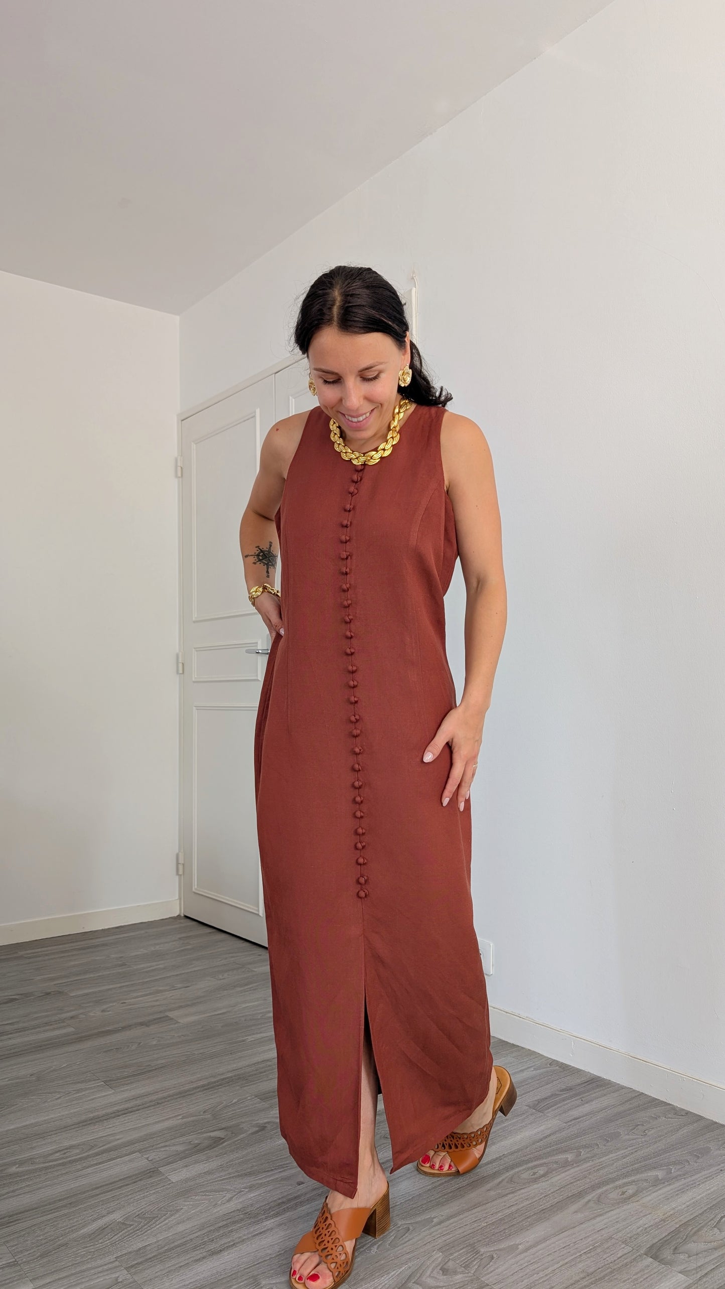 Robe ramie et viscose 90s T40